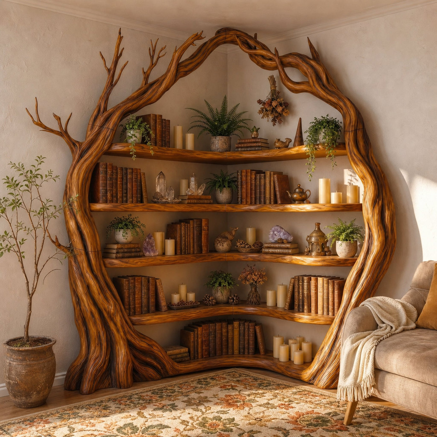 Statement Tree Corner Bookshelf For Living Room And Reading Nook - product view 6