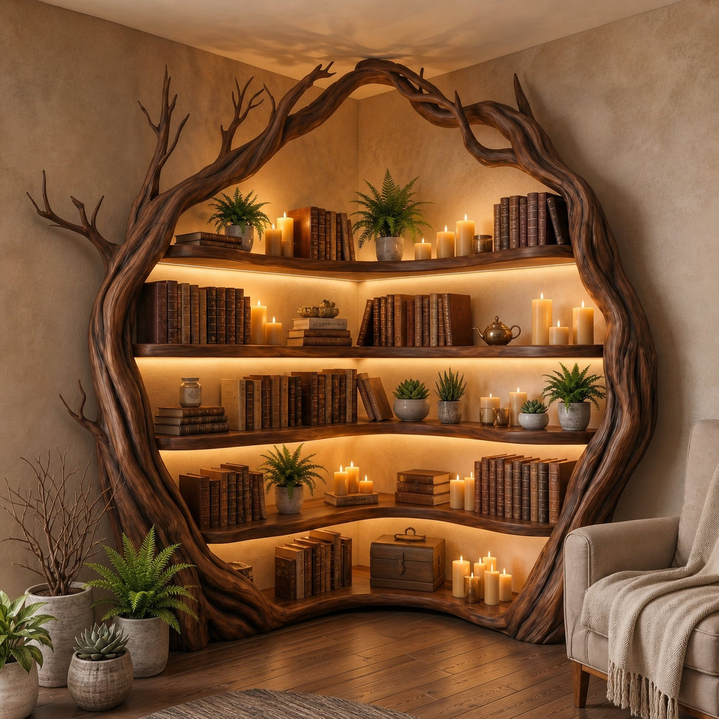 Statement Tree Corner Bookshelf For Living Room And Reading Nook - product view 7