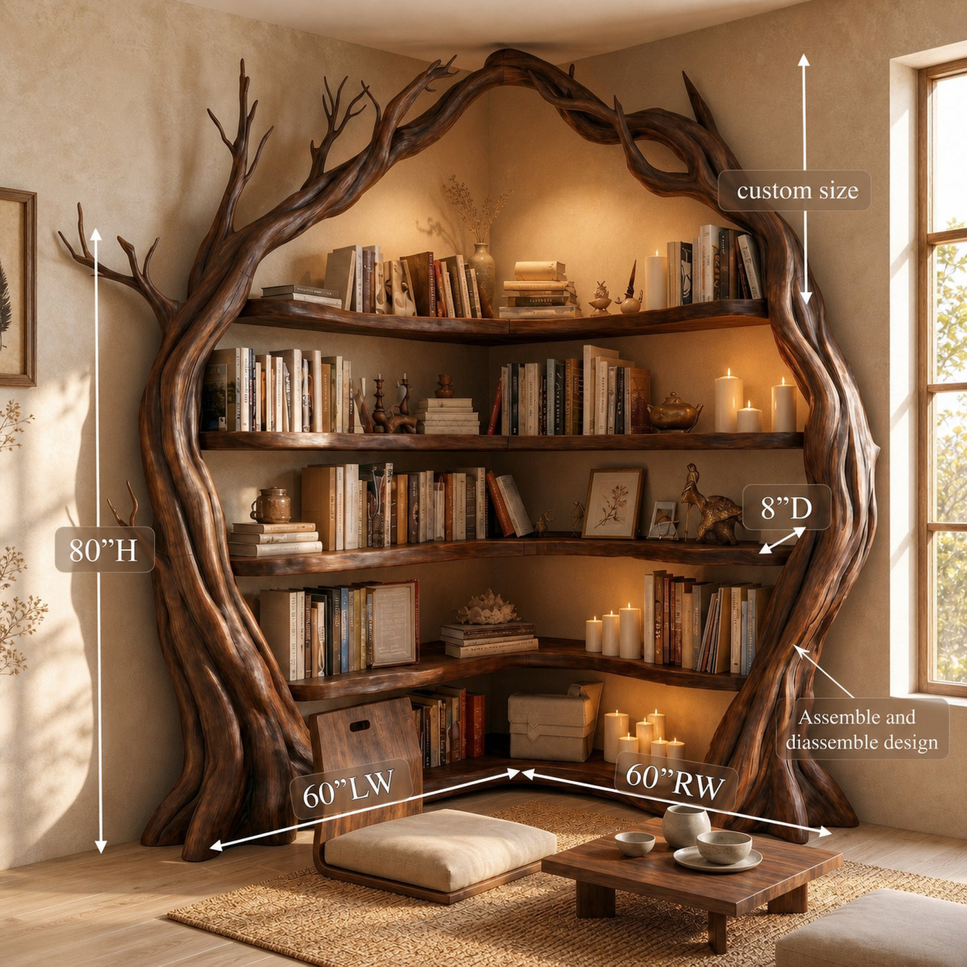 Statement Tree Corner Bookshelf For Living Room And Reading Nook - product view 8