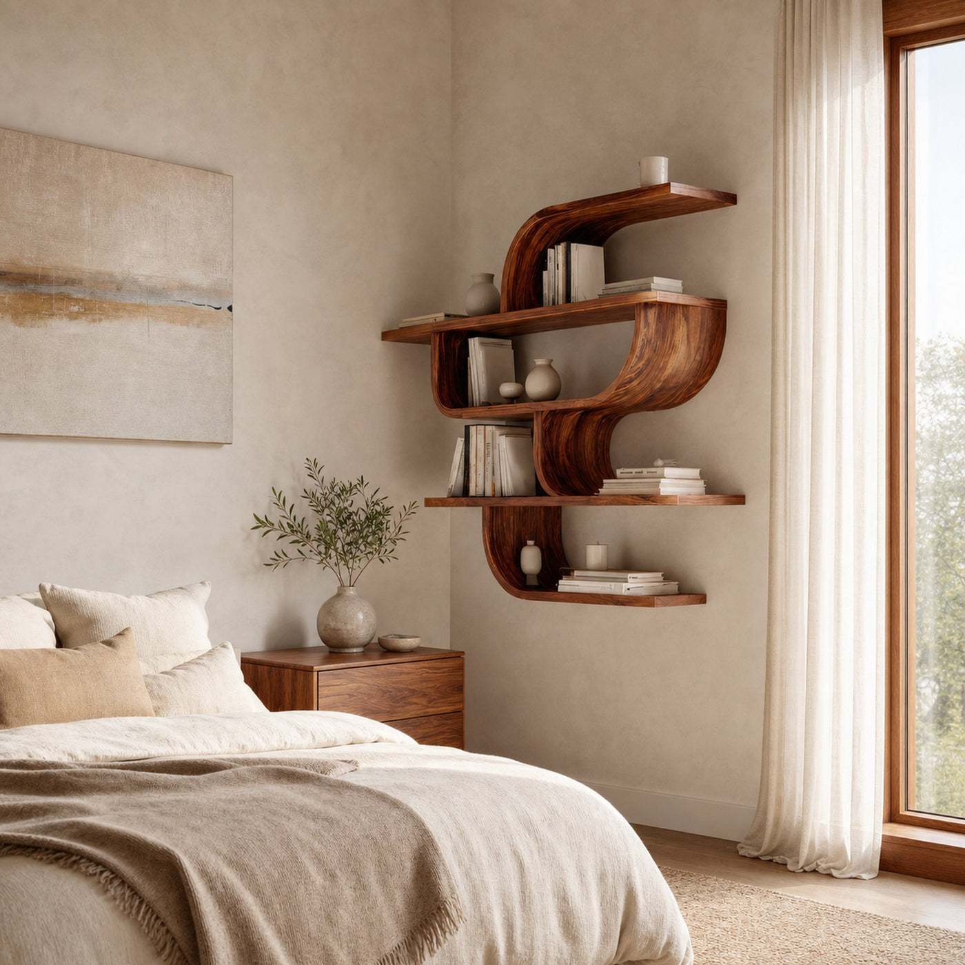 Statement Wall Shelf With Flowing Curves For Modern Home