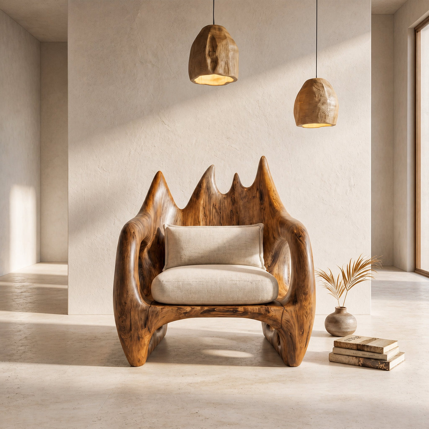 Statement Wooden Armchair With Nature Inspired Design For Reading Nook - product view 3