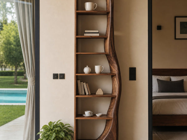 Tall Organic Bookshelf With Curved Design For Living Room Or Bedroom