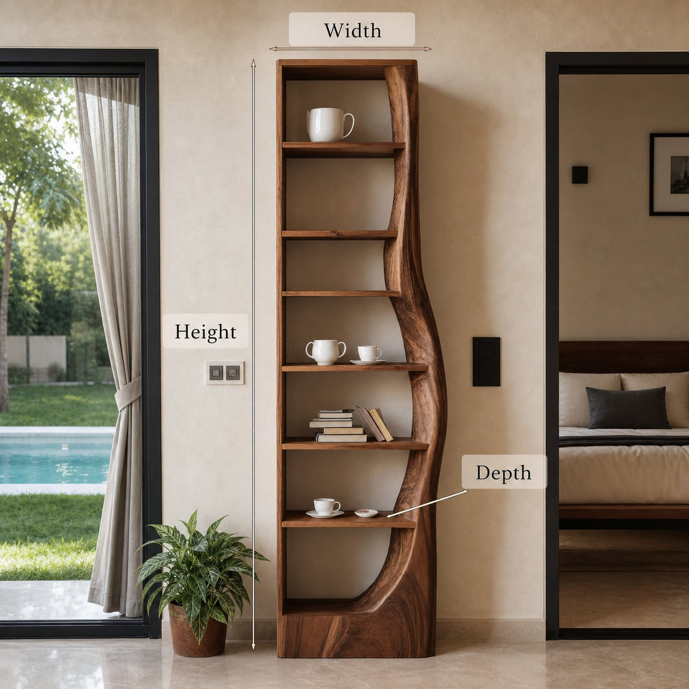 Tall Organic Bookshelf With Curved Design For Living Room Or Bedroom - product view 6