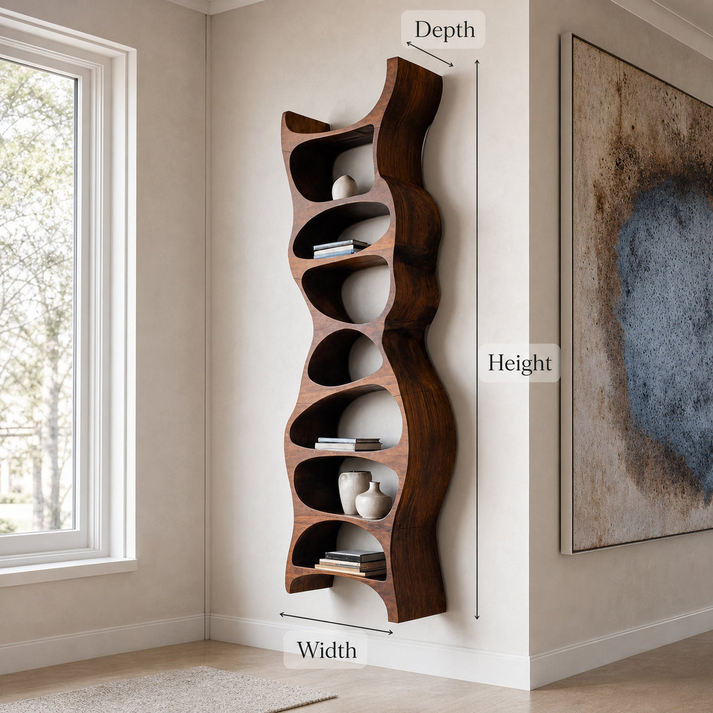 Tall Sculptural Wall Mounted Bookshelf For Living Room - product view 6