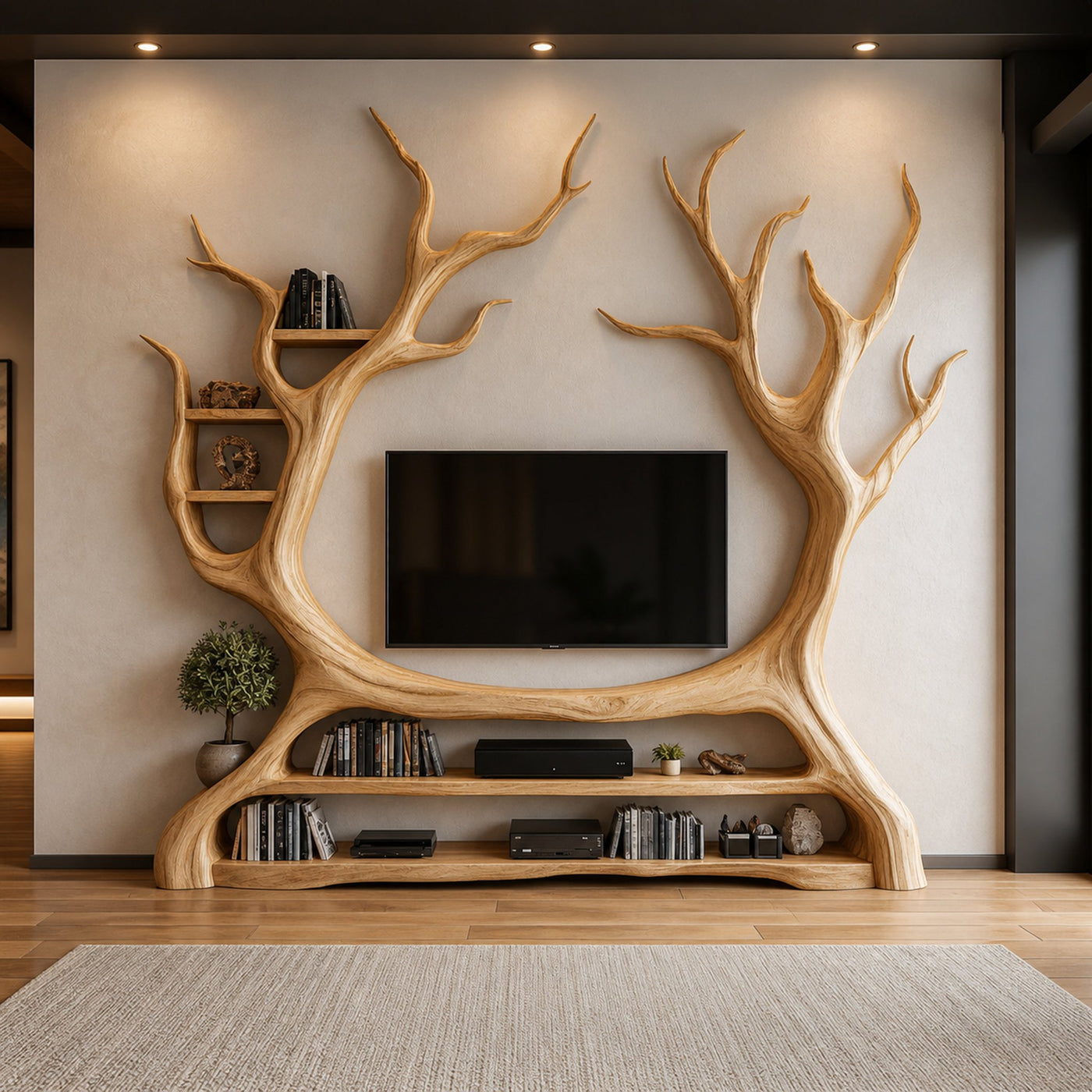 Tree Bookcase Cabinet TV Solid Wood Handmade Gitf