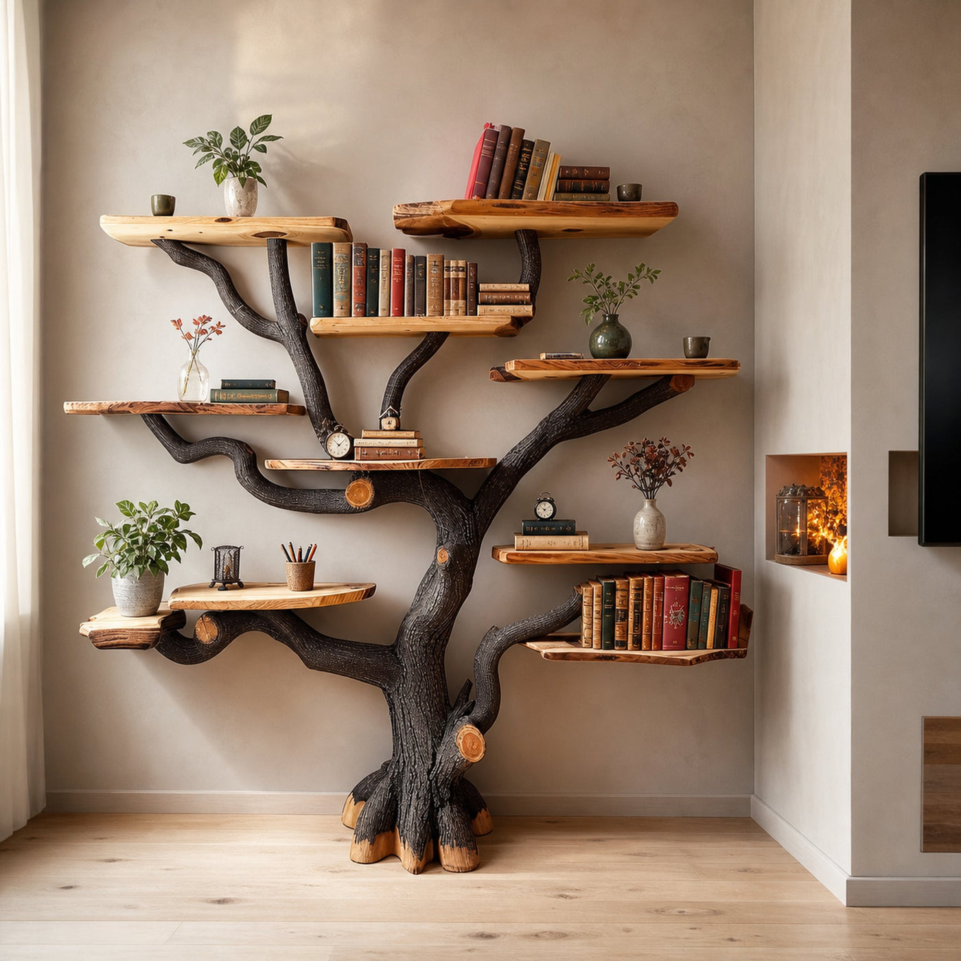 Tree Books Shelf Decor Floating Bookshelf Wall Mount