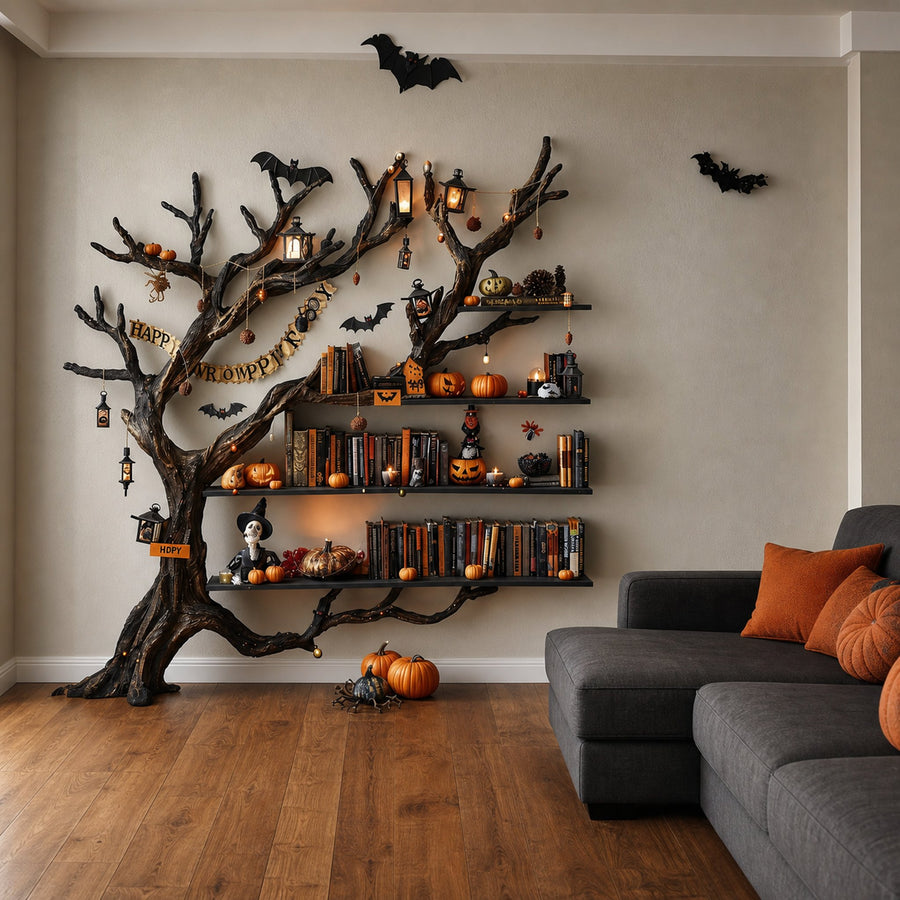 Tree Books Shelf Decor Halloween Solid Wood