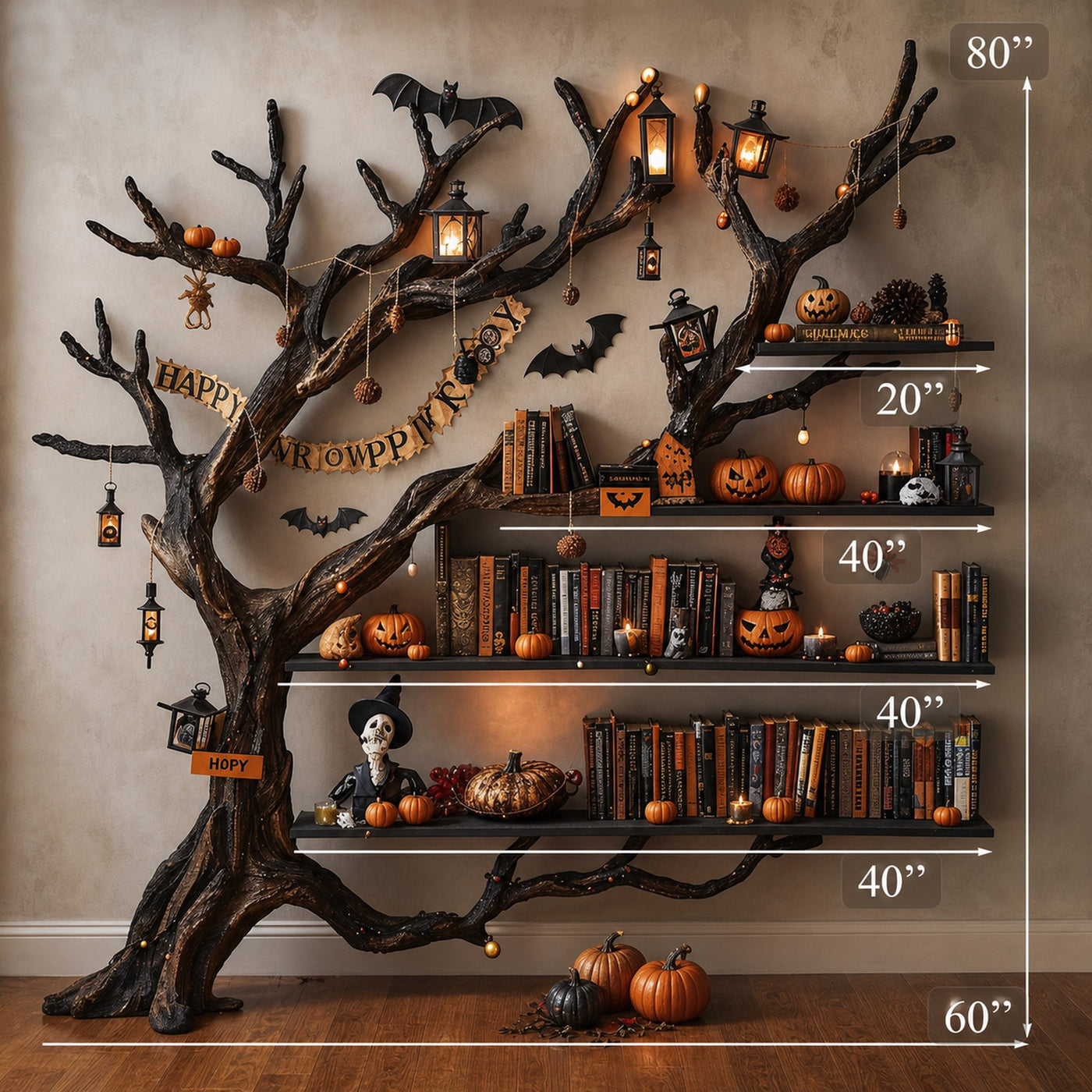 Tree Books Shelf Decor Halloween Solid Wood - product view 6