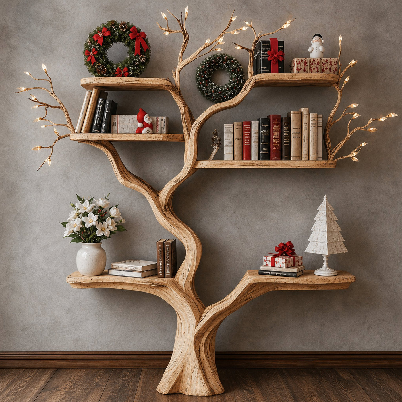 Tree Bookshelf Decor Driftwood Shelf Xmas Floating Bookshelf