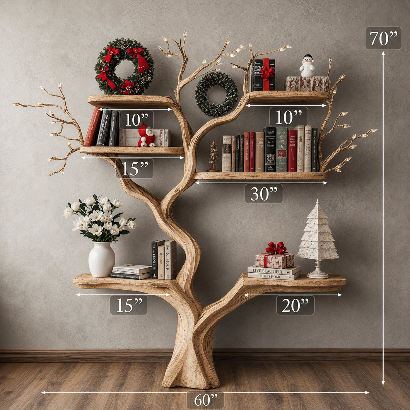 Tree Bookshelf Decor Driftwood Shelf Xmas Floating Bookshelf - product view 6