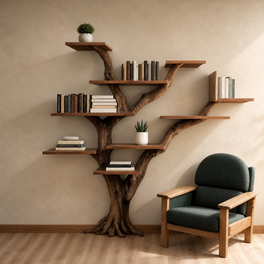 Tree Bookshelf Decor Solid Wood Floating Shelf