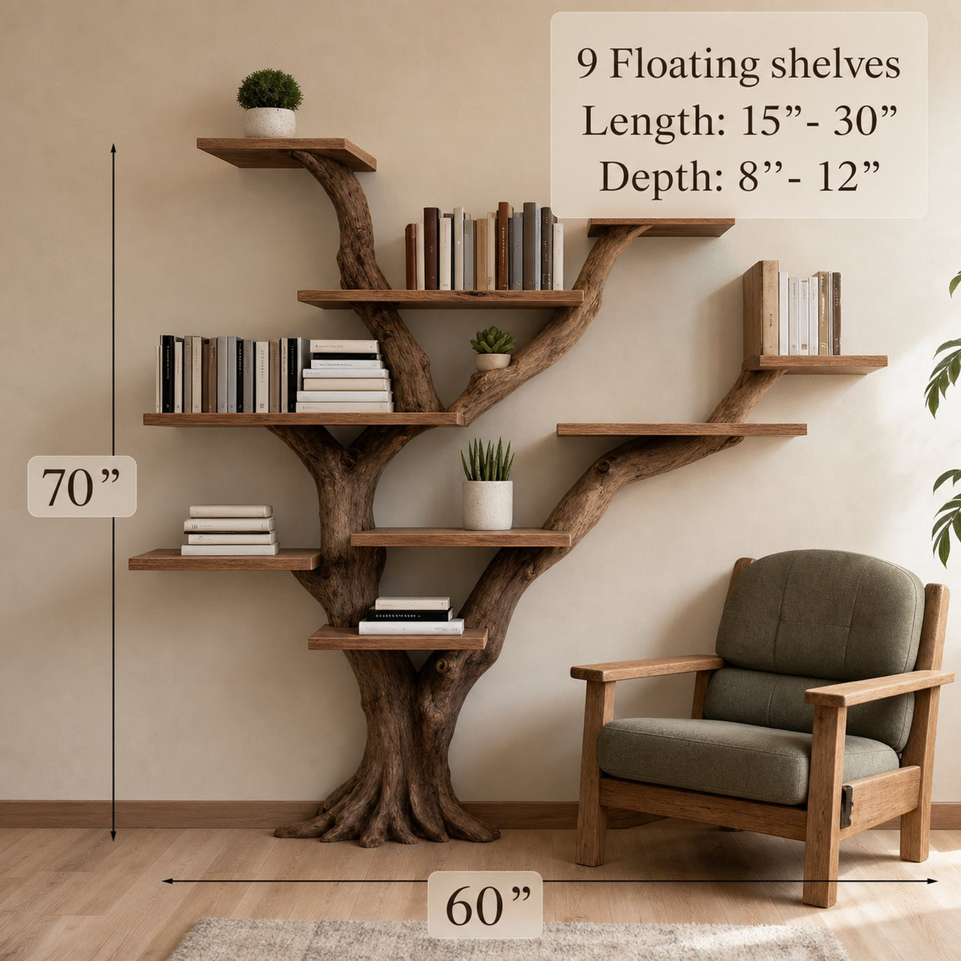 Tree Bookshelf Decor Solid Wood Floating Shelf - product view 3