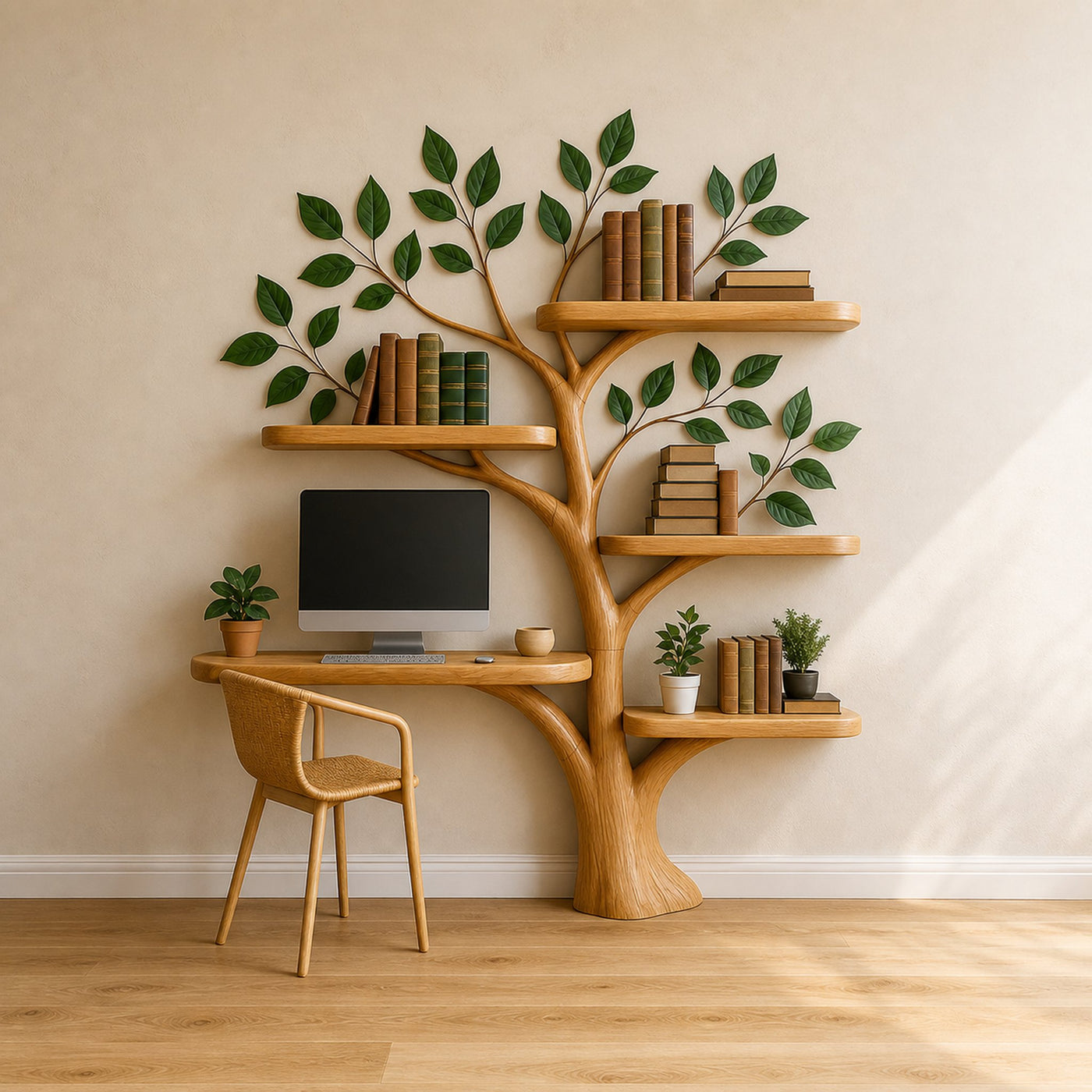 Tree Bookshelf Desk Mid Century Living Bedroom