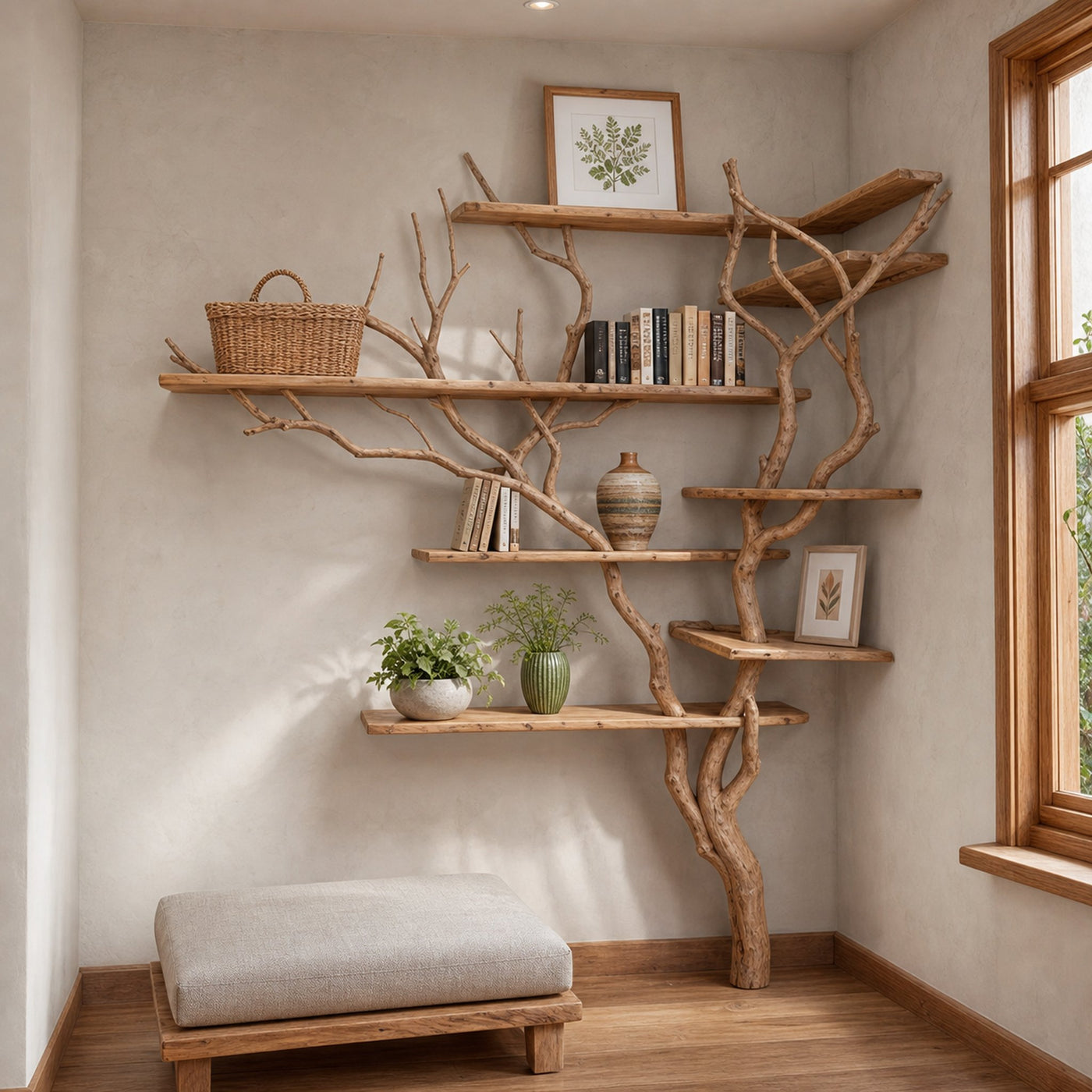 Tree Bookshelf Driftwood Branch Wall Mount
