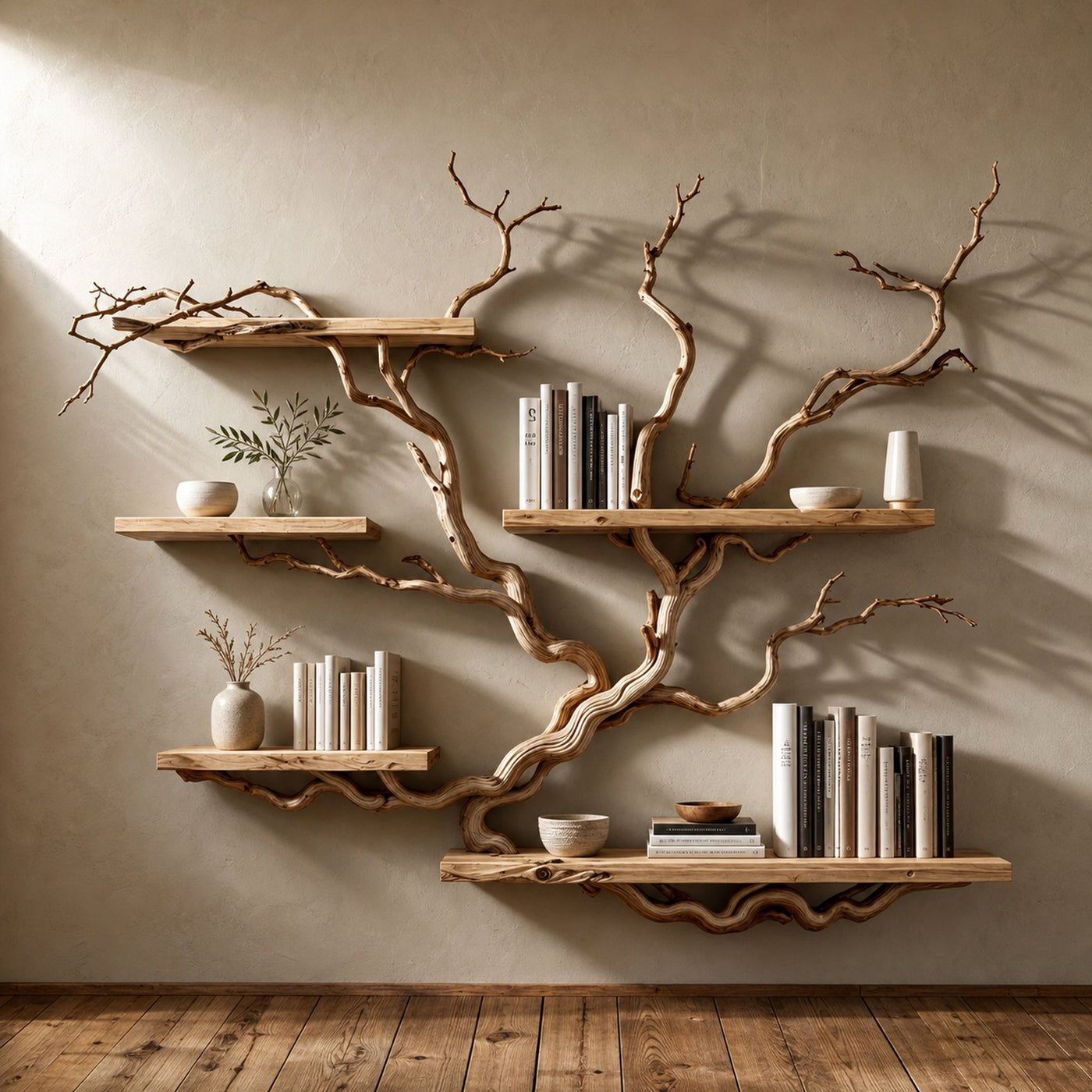 Tree Bookshelf Floating Shelves Driftwood Branch