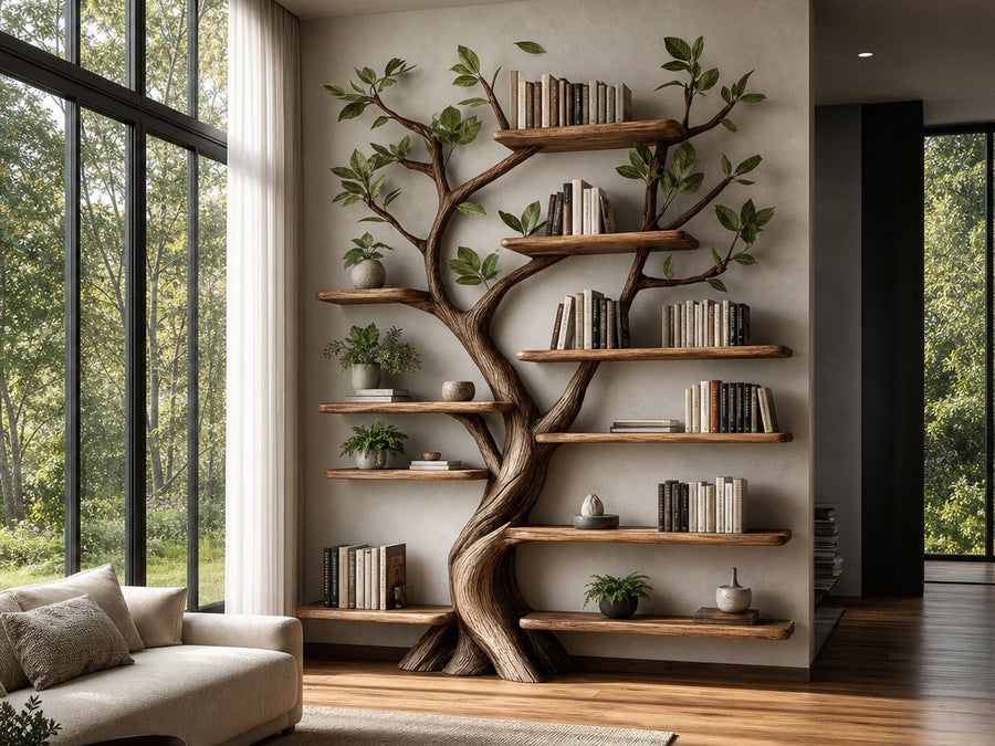 Tree Bookshelf Rustic Wooden Book Tree Shelf Home Office Decor Gift