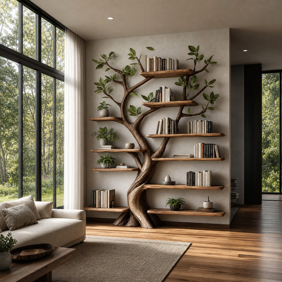 Tree Bookshelf Rustic Wooden Book Tree Shelf Home Office Decor Gift