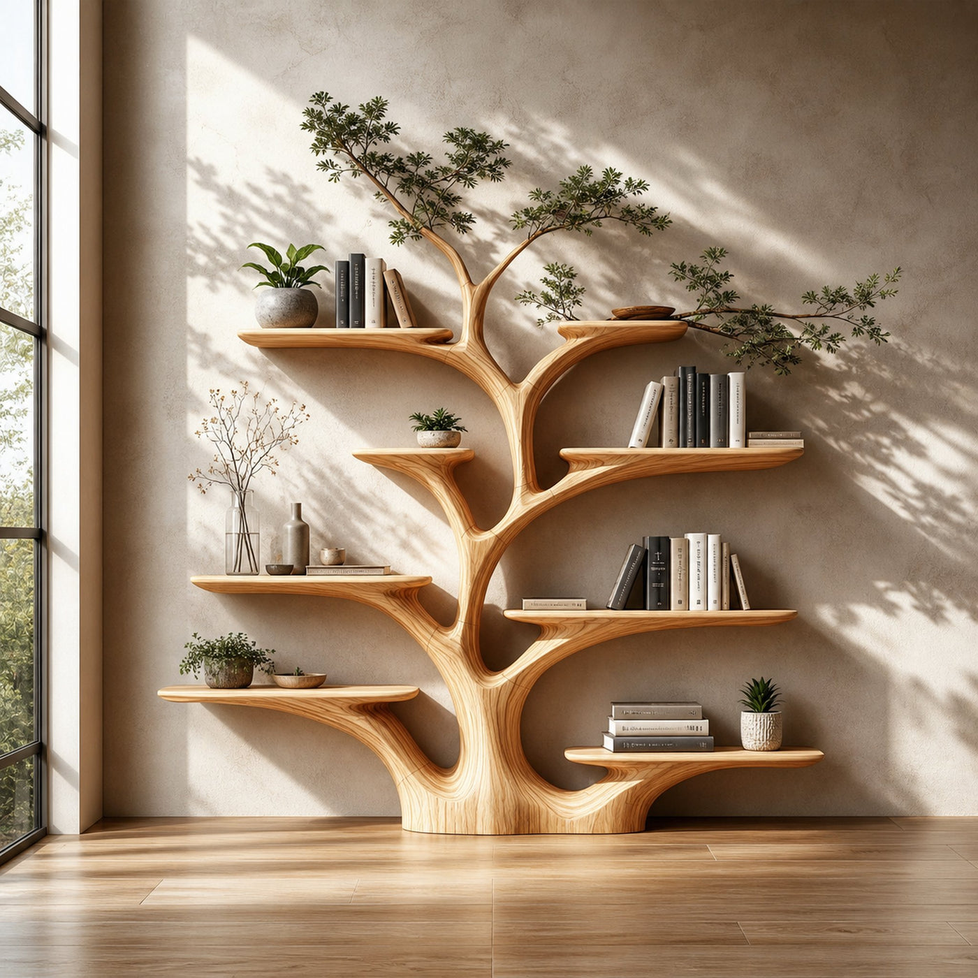 Tree Bookshelf Solid Wood Handmade Decor Home Gift Her