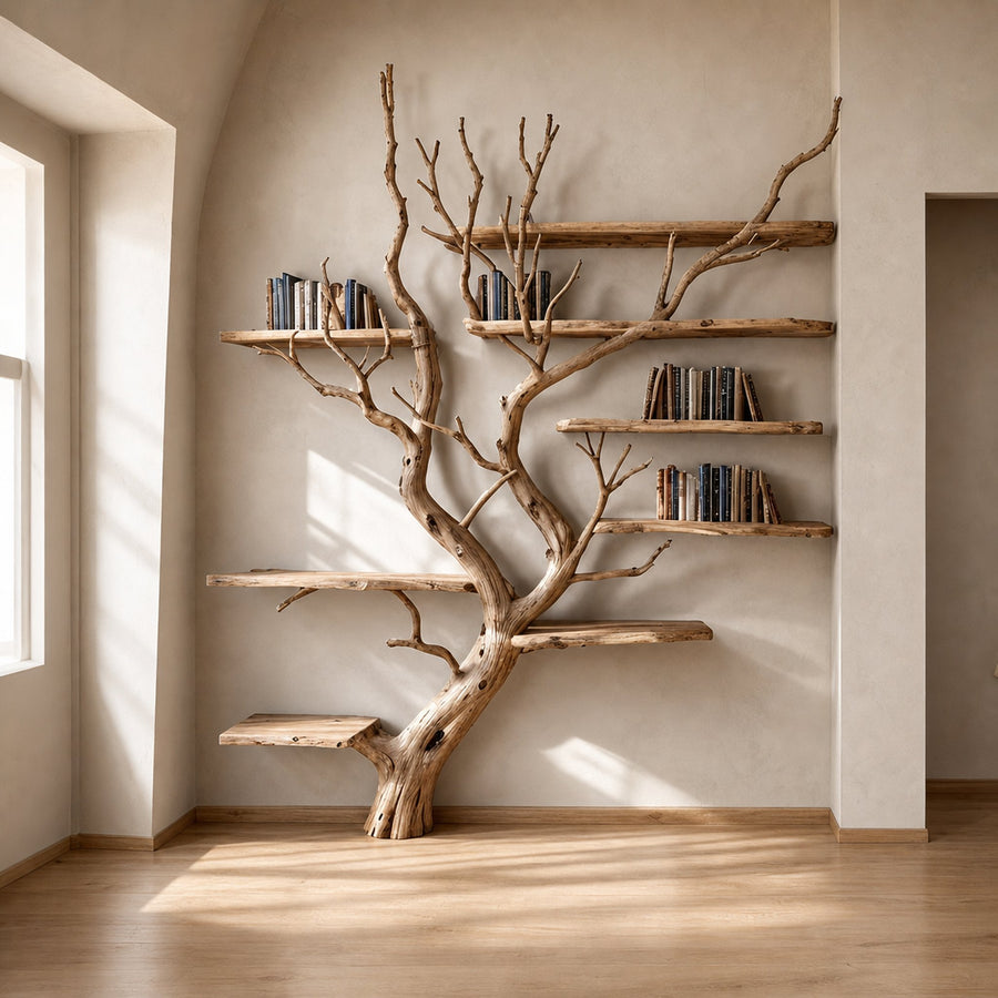 Tree Bookshelf Wall Mount Solid Wood Bookcase
