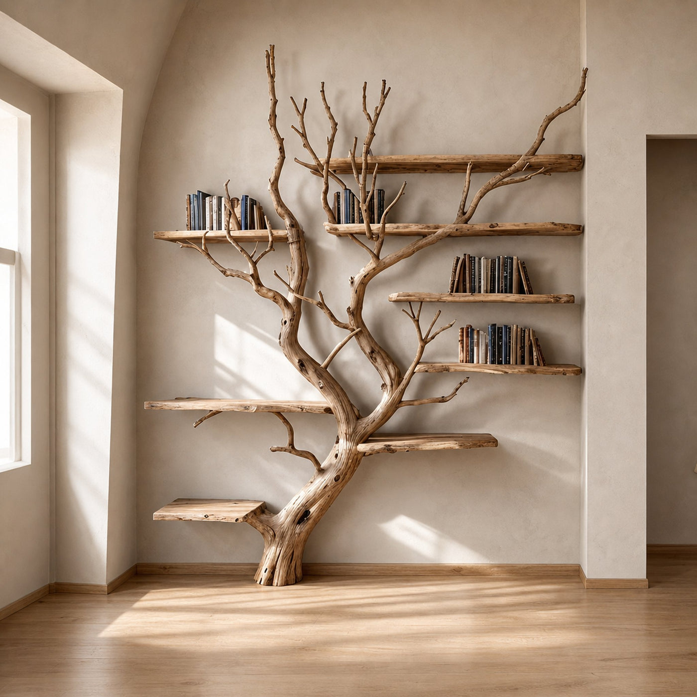 Tree Bookshelf Wall Mount Solid Wood Bookcase