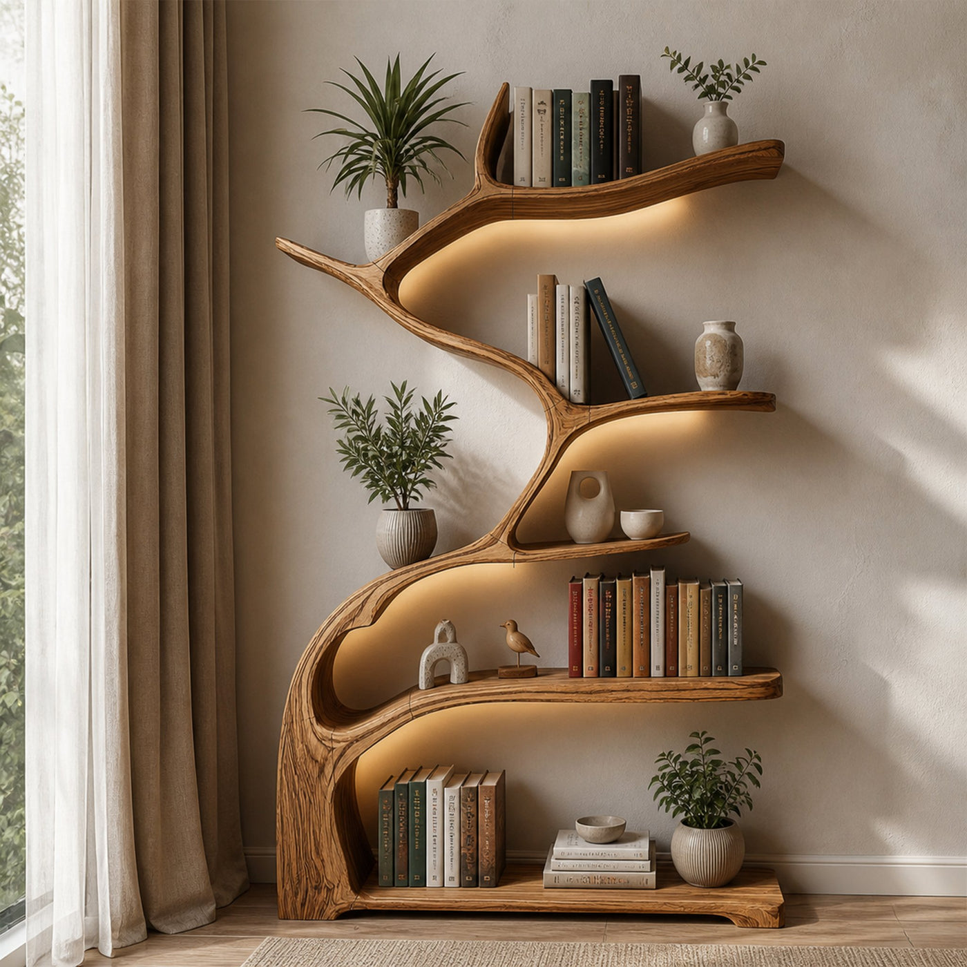Tree Bookshelf Wooden Live Edge Rustic Farmhouse Gift