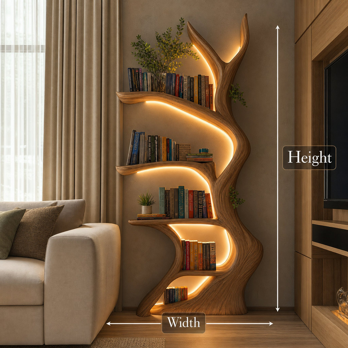 Tree Bookshelf Wooden Live Edge Rustic Wall Mounted Gift Decor - product view 6