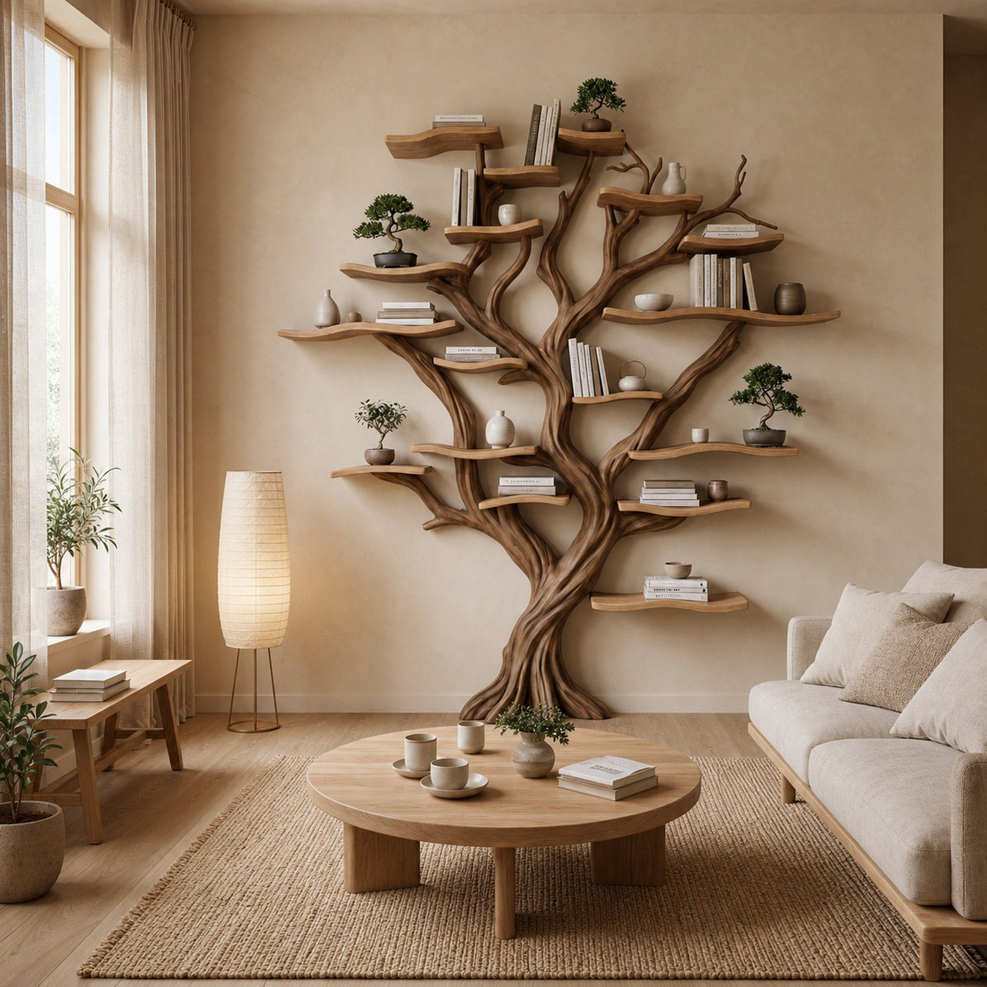 Tree Branch Bookshelf Decor Solid Wood Carving - product view 6