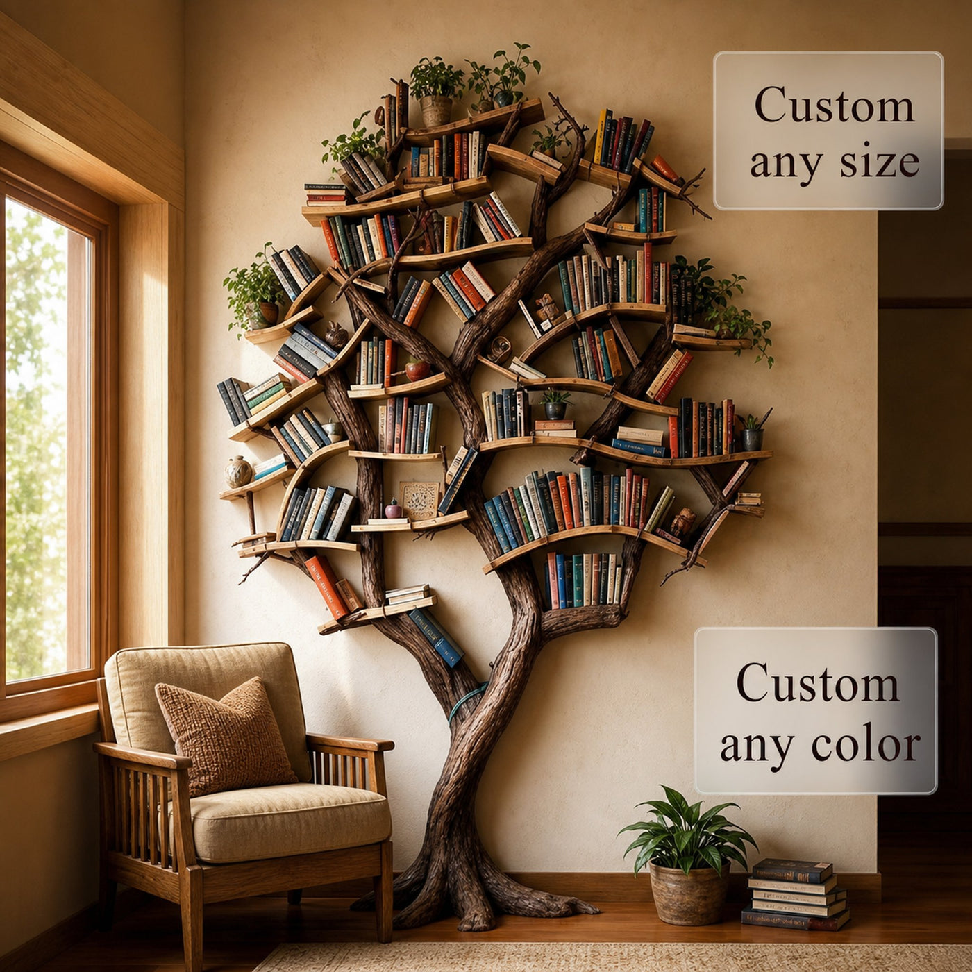 Tree Branch Bookshelf Decor Solid Wood Carving - product view 7