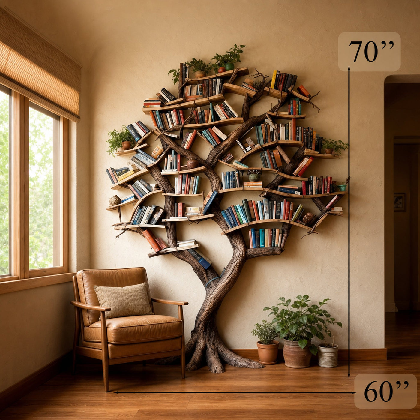 Tree Branch Bookshelf Decor Solid Wood Carving - product view 8