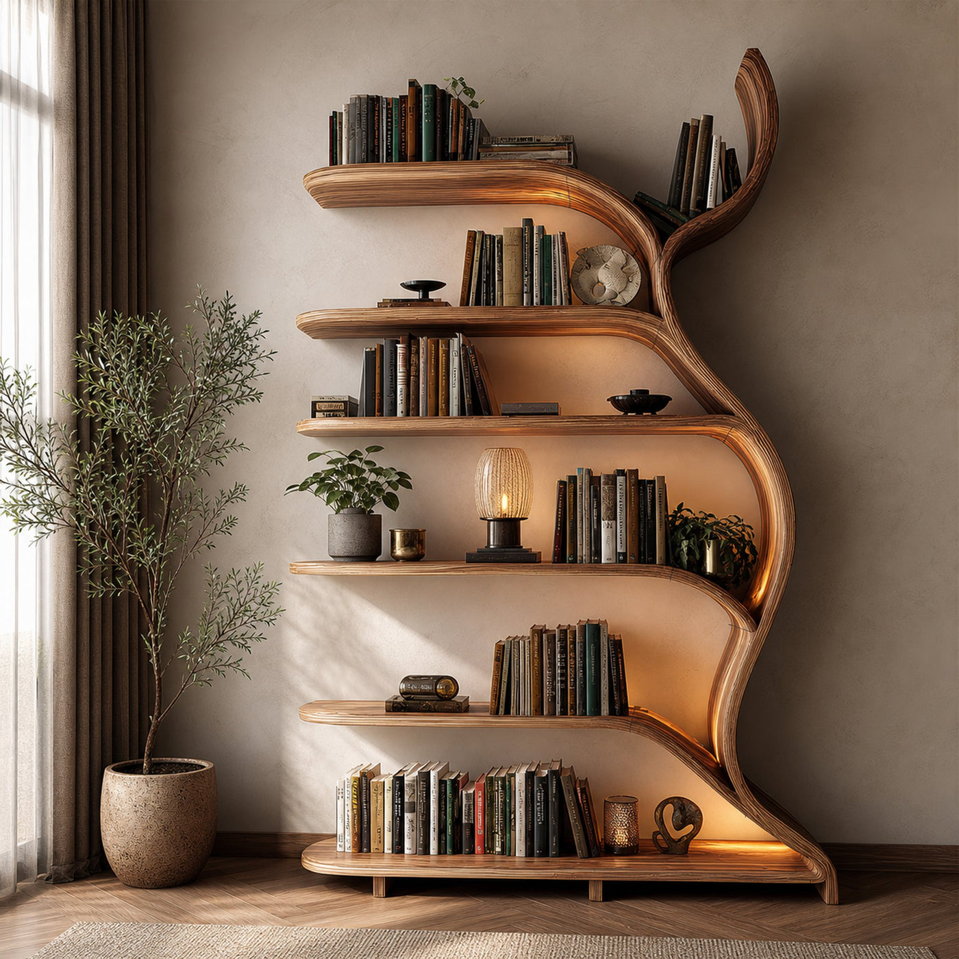 Tree Branch Bookshelf Solid Wood Farmhouse Wall Gift