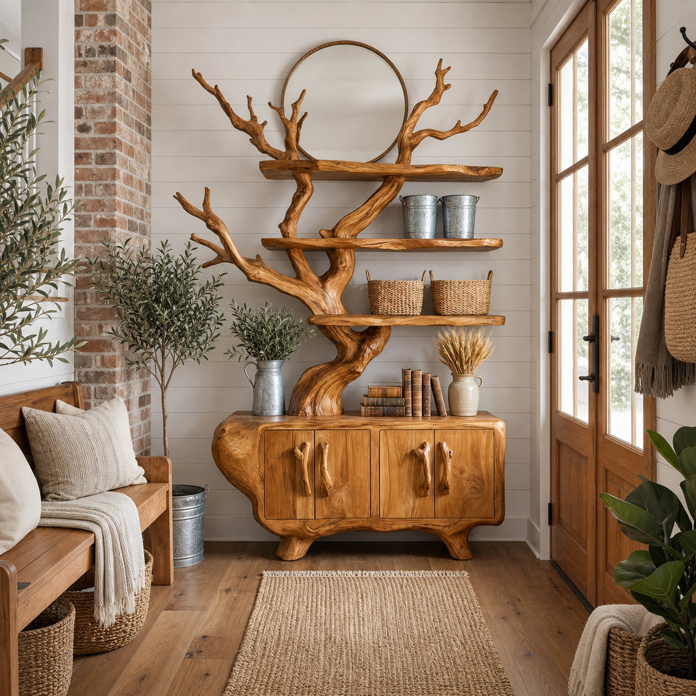 Tree Branch Bookshelf With Storage Cabinet For Entryway And Living Room Space - product view 6