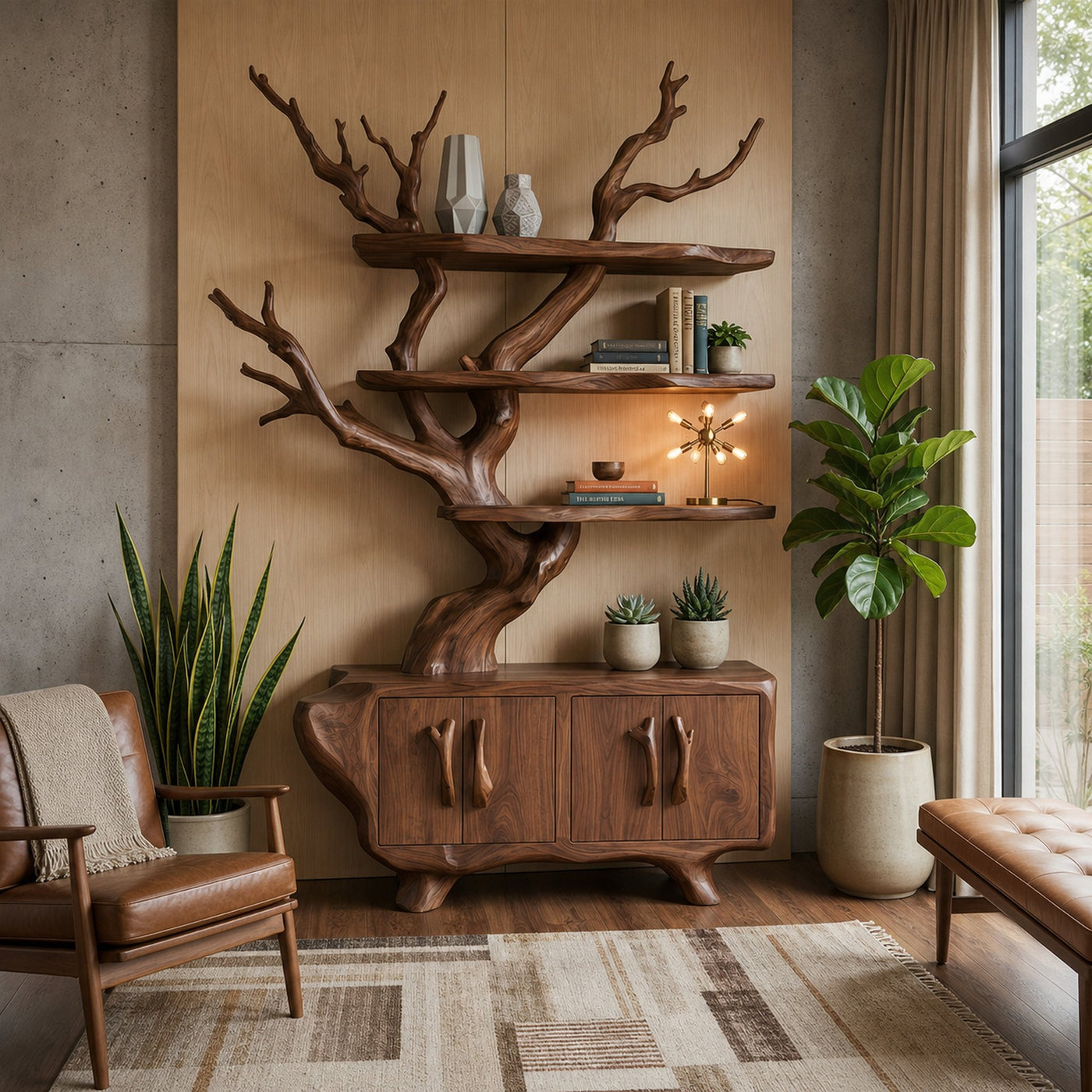 Tree Branch Bookshelf With Storage Cabinet For Entryway And Living Room Space - product view 7