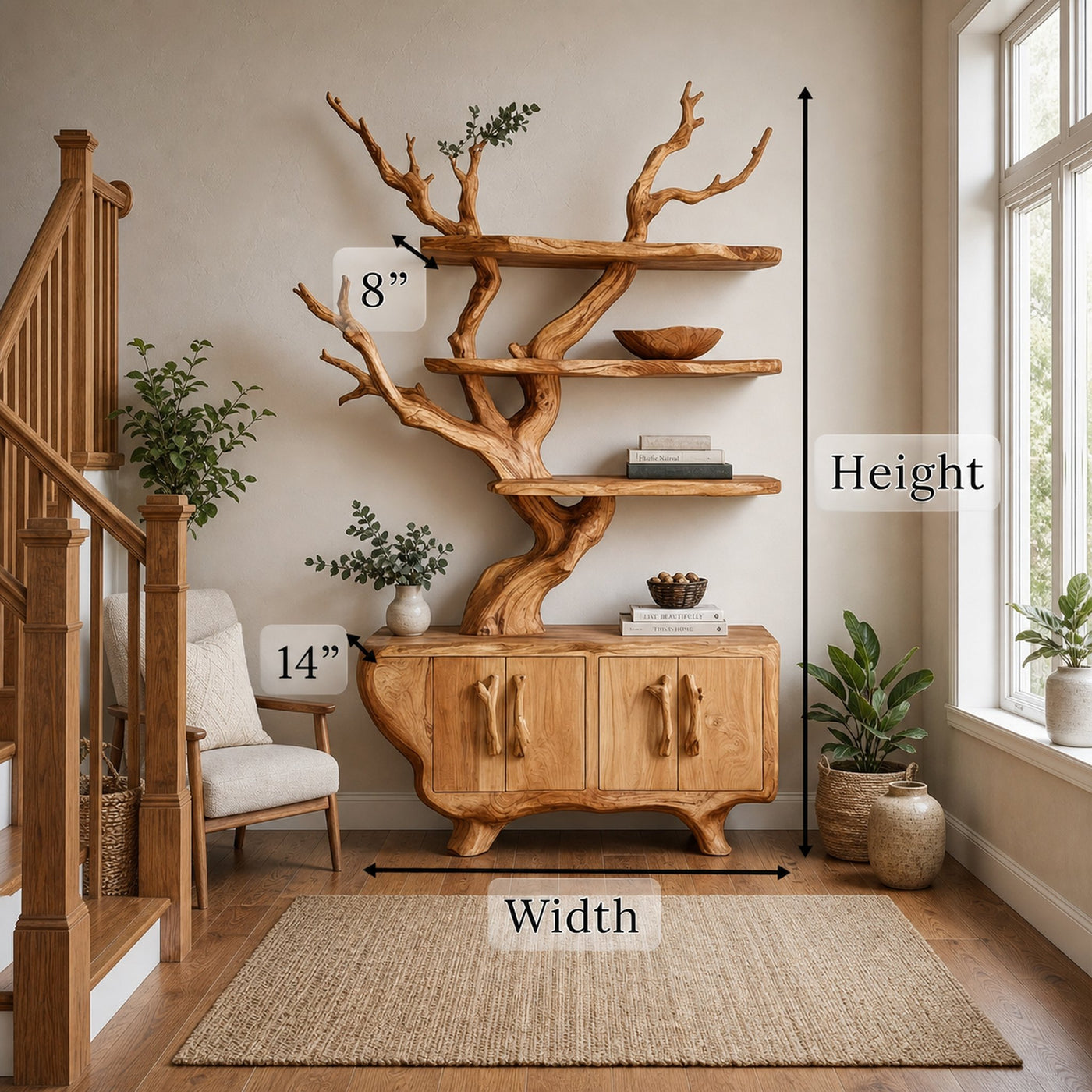 Tree Branch Bookshelf With Storage Cabinet For Entryway And Living Room Space - product view 8