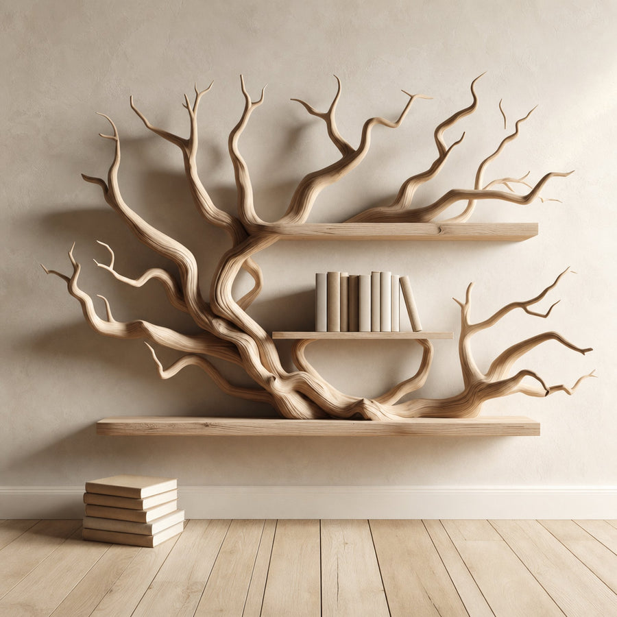 Tree Branch Floating Corner Shelf Mini Bookcase Driftwood