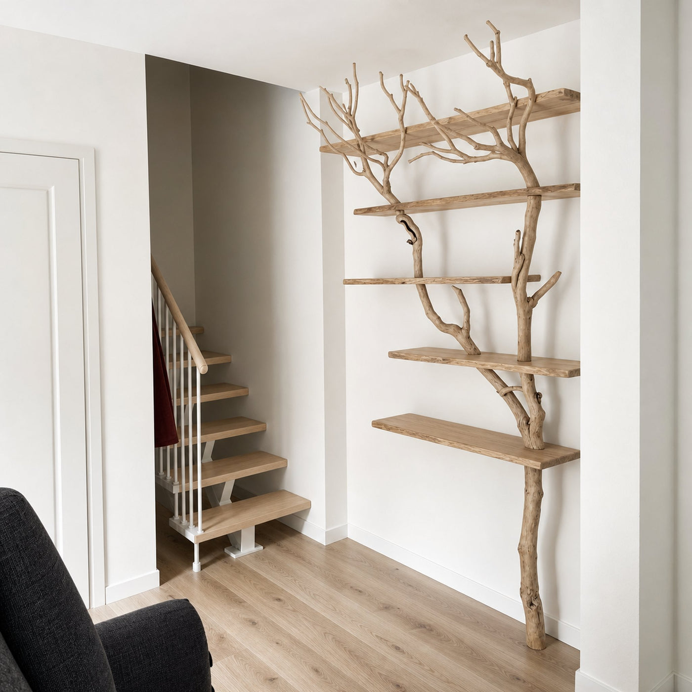 Tree Branch Floating Corner Shelf Solid Wood For Book Lover Gift - product view 7