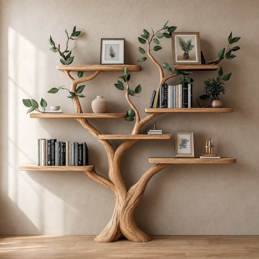 Tree Branch Shelf Fake Leave Solid Wood Bookcase