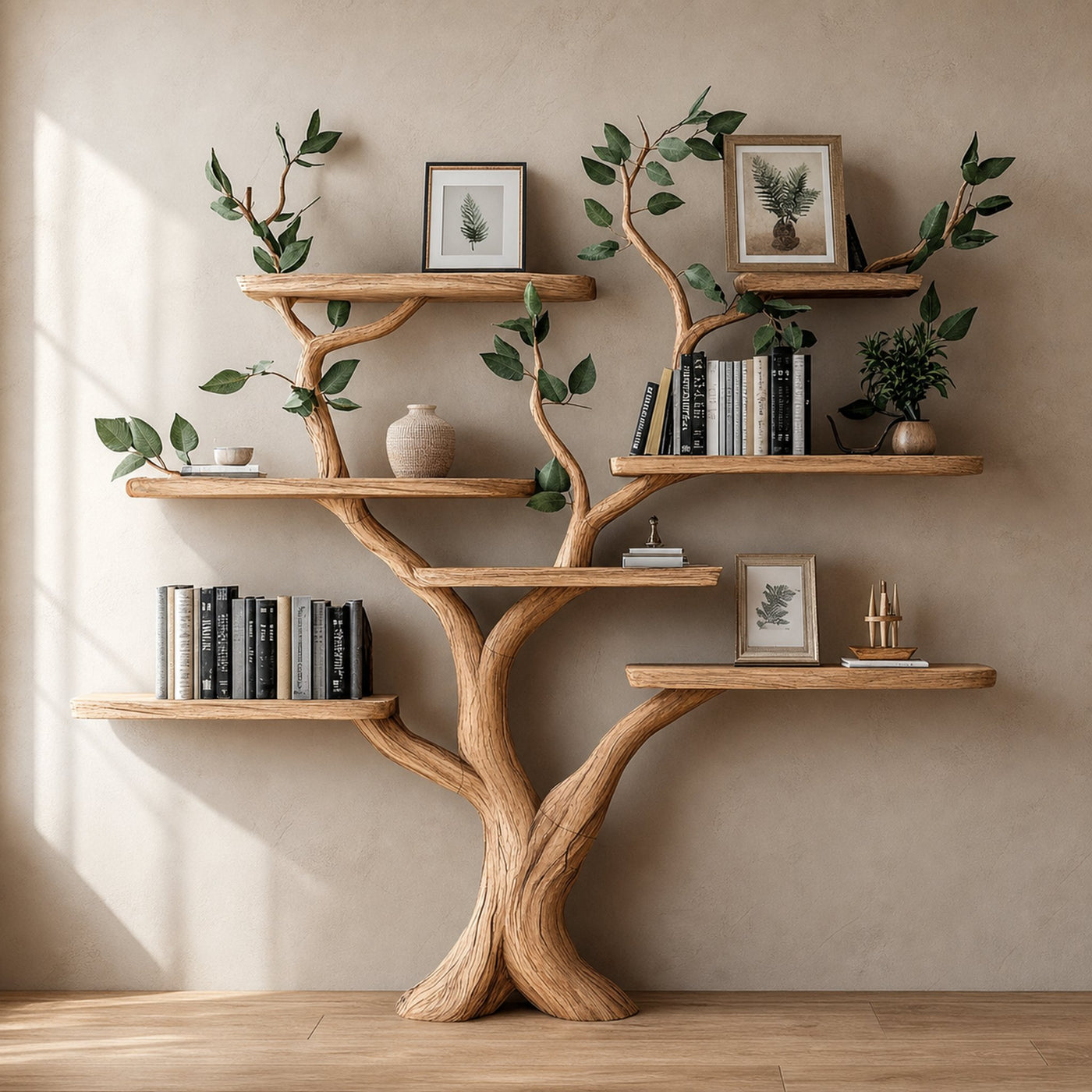 Tree Branch Shelf Fake Leave Solid Wood Bookcase