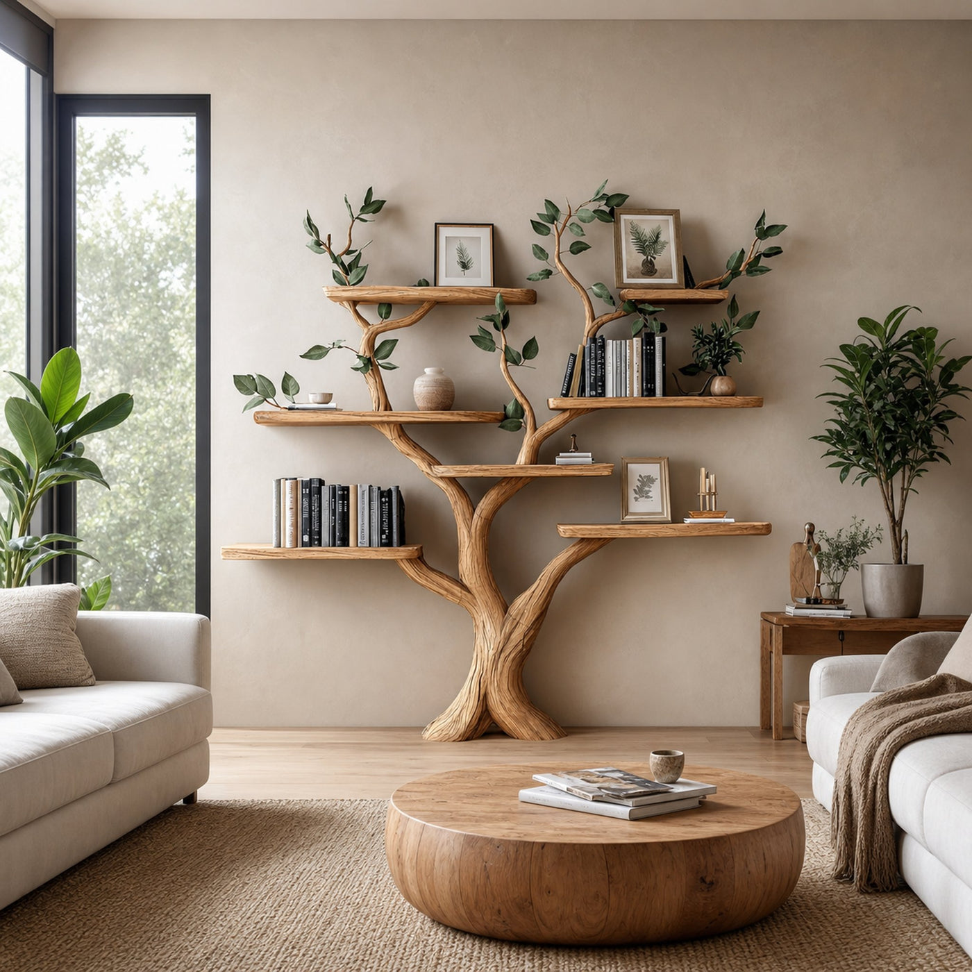 Tree Branch Shelf Fake Leave Solid Wood Bookcase - product view 2