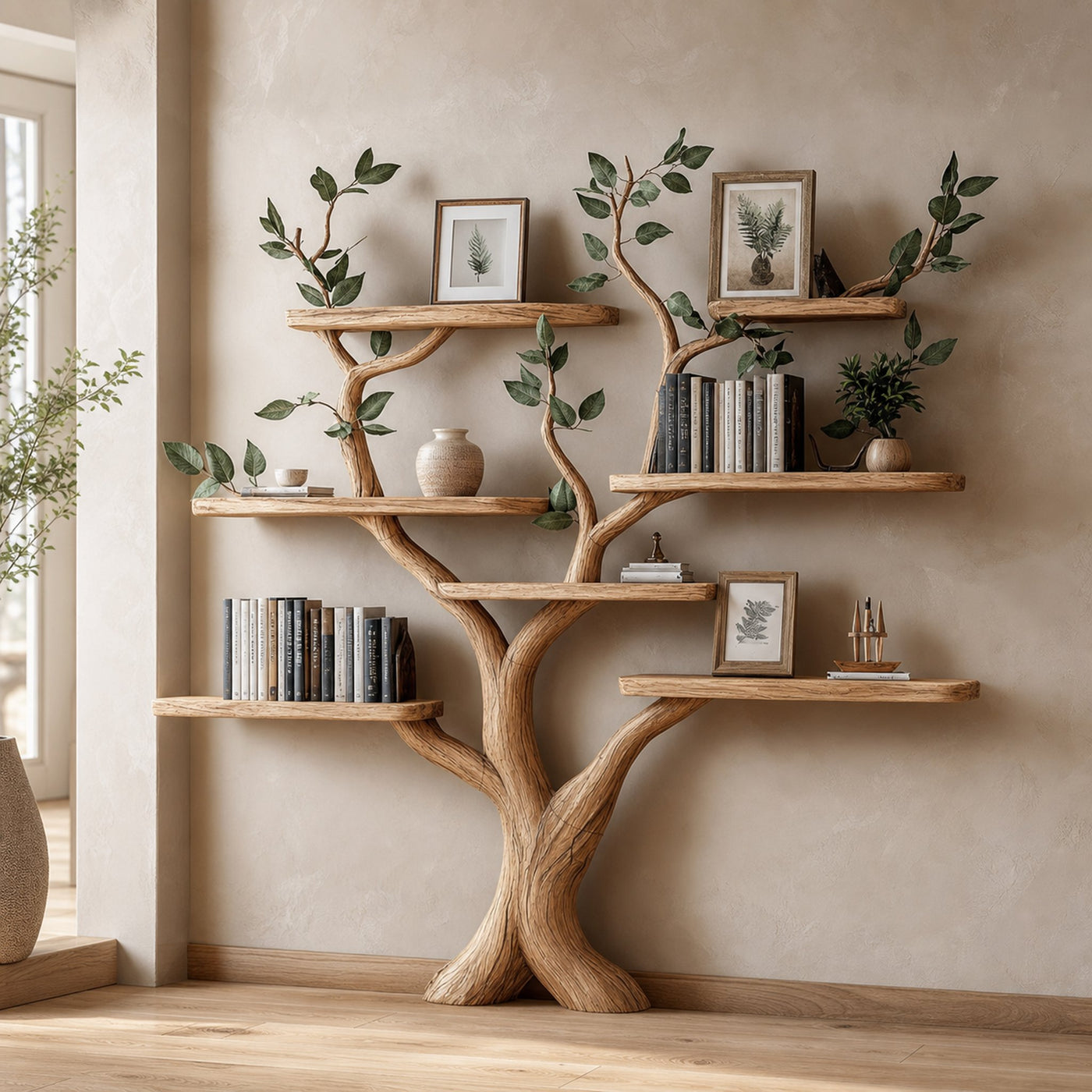Tree Branch Shelf Fake Leave Solid Wood Bookcase - product view 3