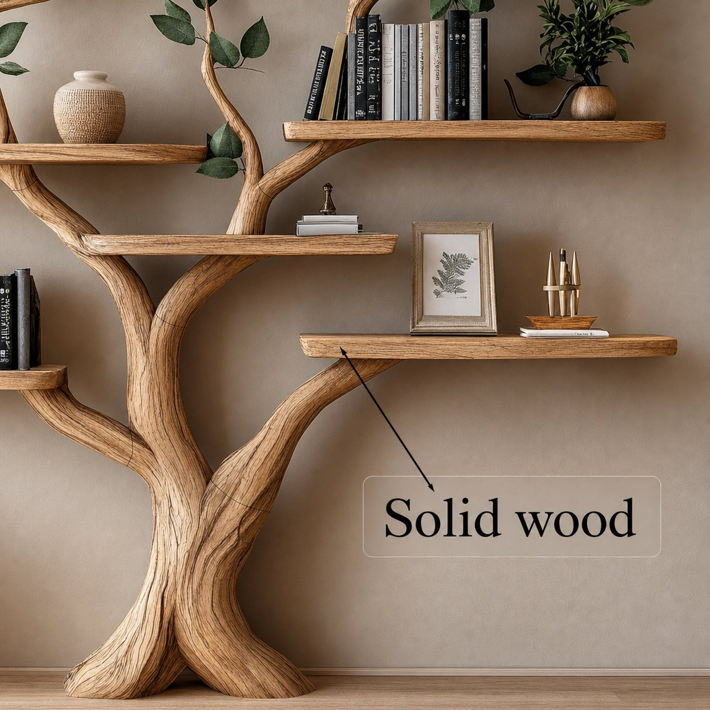 Tree Branch Shelf Fake Leave Solid Wood Bookcase - product view 4