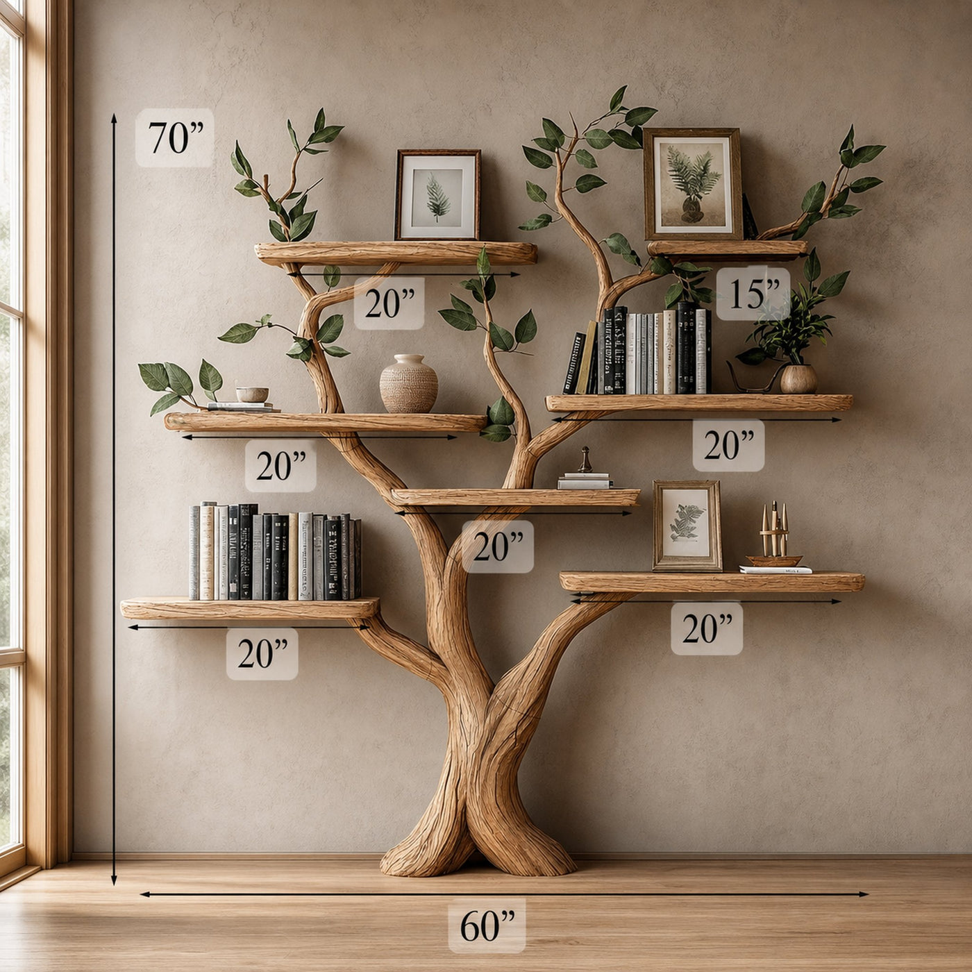 Tree Branch Shelf Fake Leave Solid Wood Bookcase - product view 6