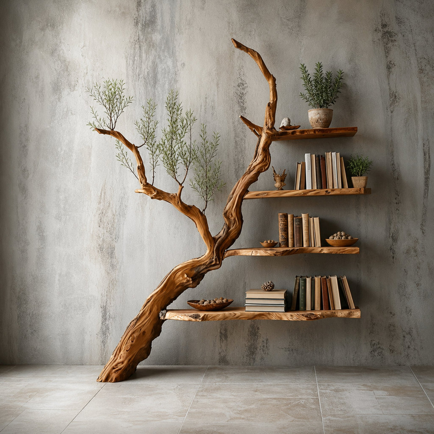 Tree Branch Shelf Solid Wood Bookcase