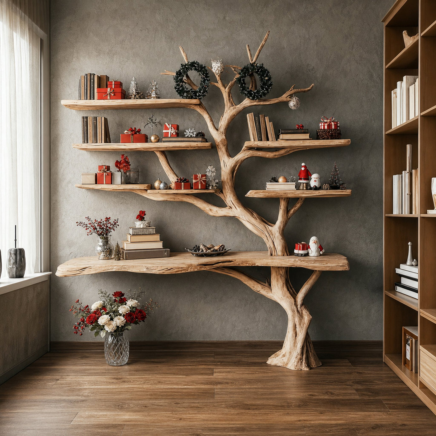Tree Branch Shelf Xmas Driftwood Bookshelf Christmas Decor
