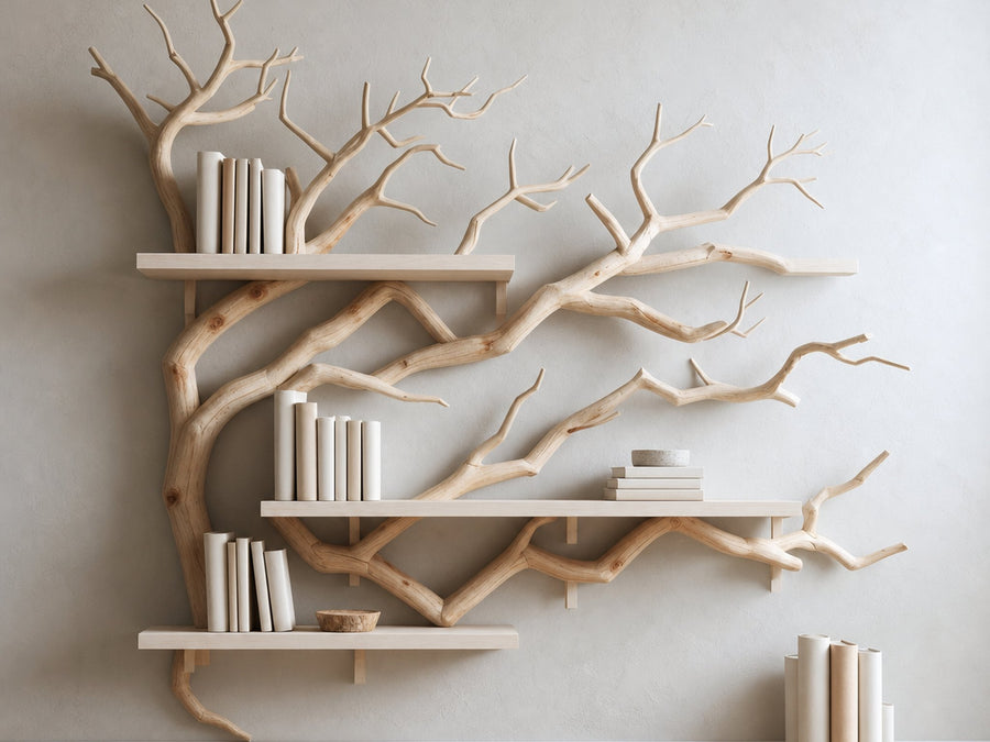 Bough Mountainside Solid Wood Wall Shelf with Branch Shelves