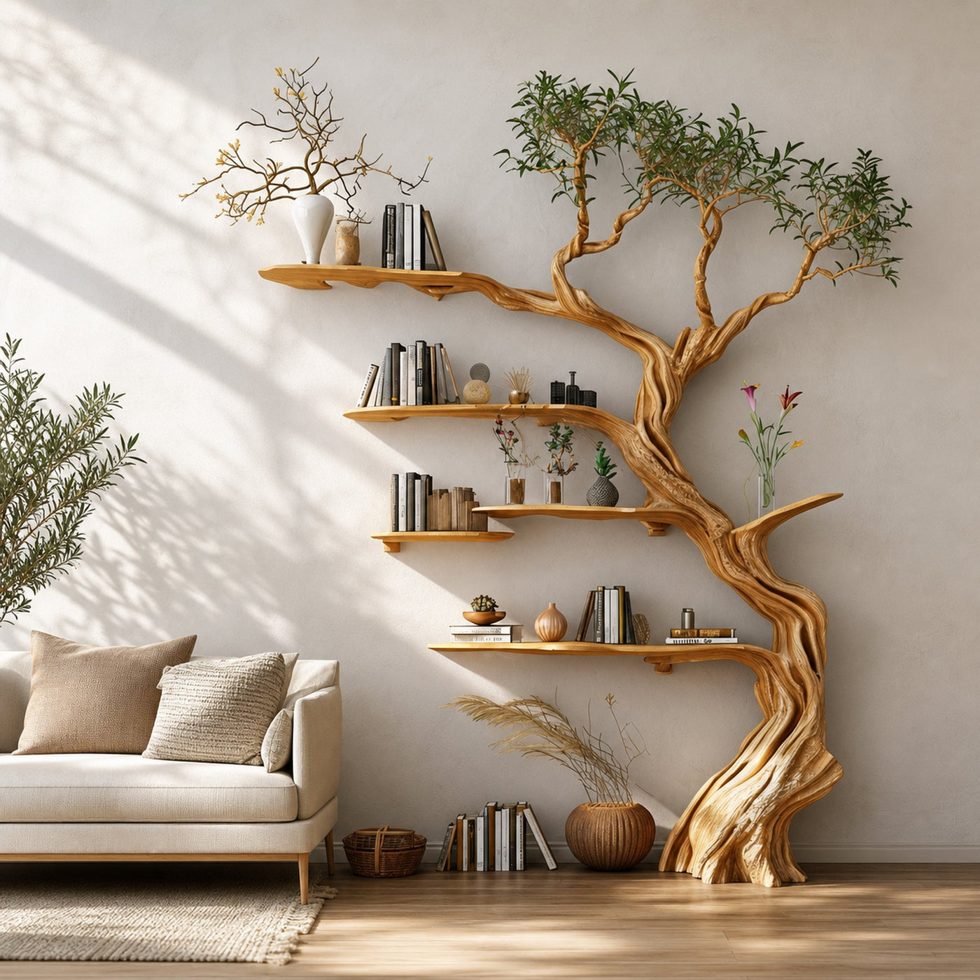 Tree Branch Shelves Solid Wood Bookcase - product view 3