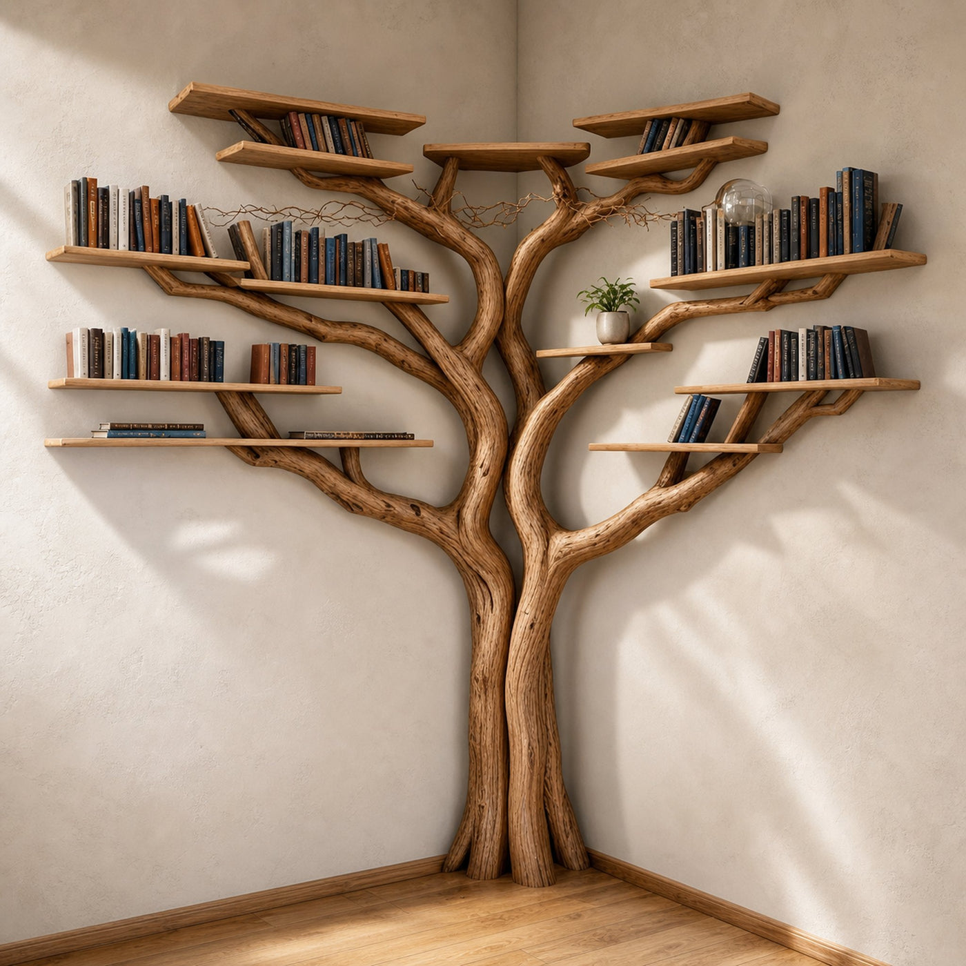Tree Floating Corner Bookshelf With Corner Bench lshaped - product view 3