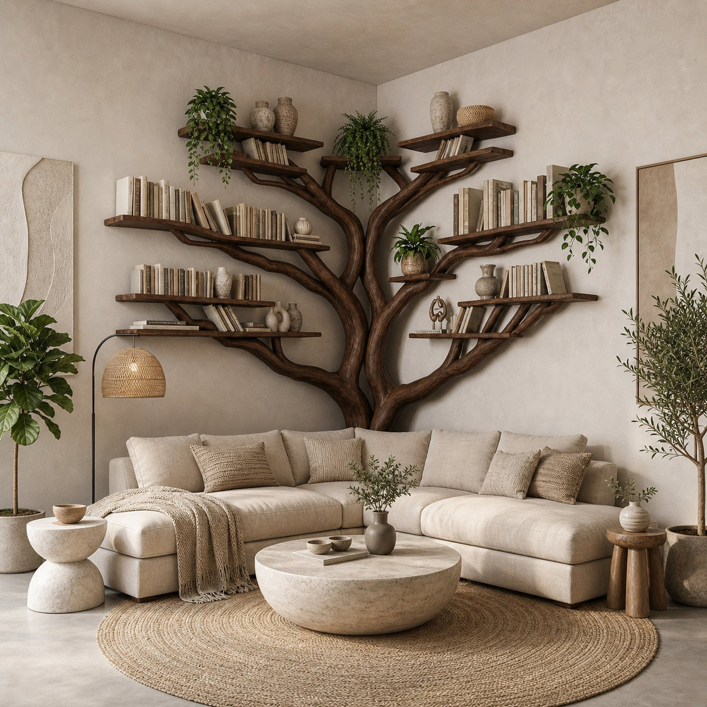 Tree Floating Corner Bookshelf With Corner Bench lshaped - product view 4