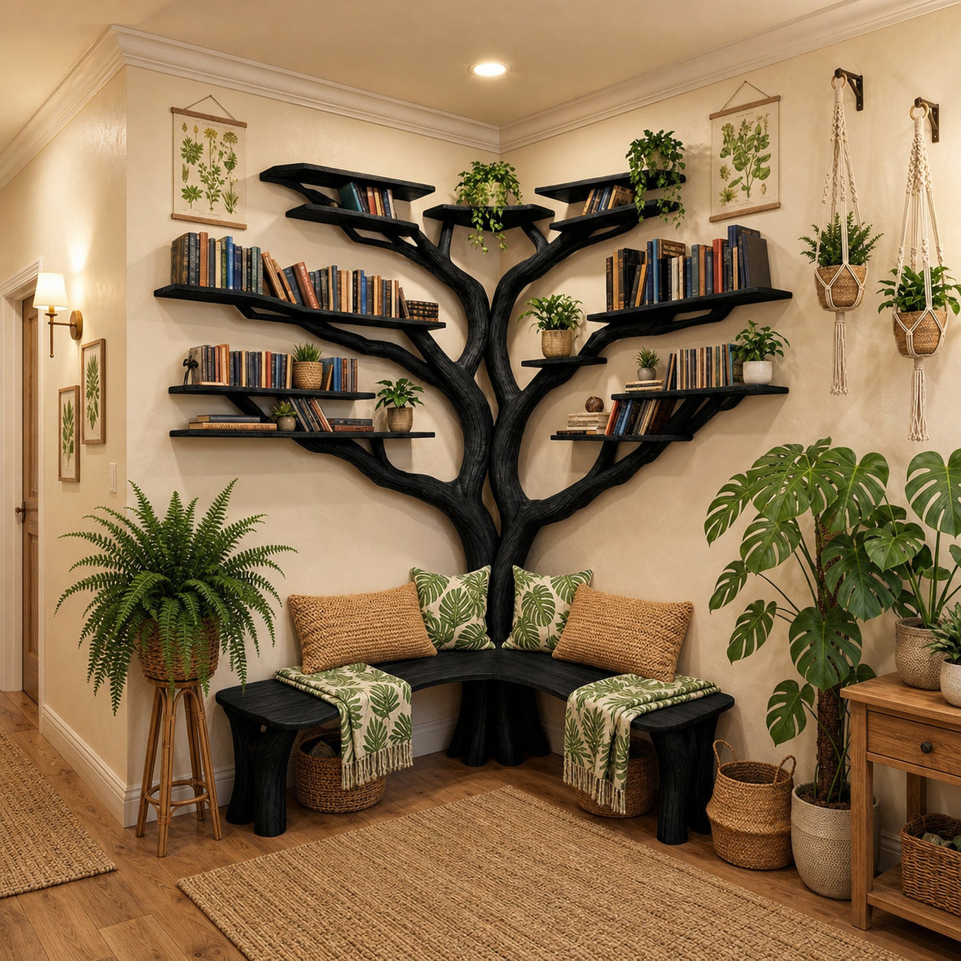 Tree Floating Corner Bookshelf With Corner Bench lshaped - product view 5