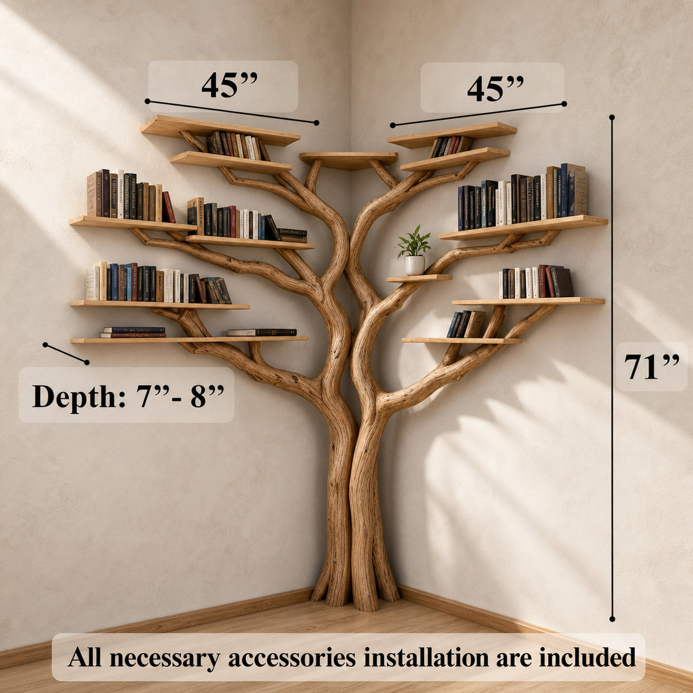 Tree Floating Corner Bookshelf With Corner Bench lshaped - product view 7