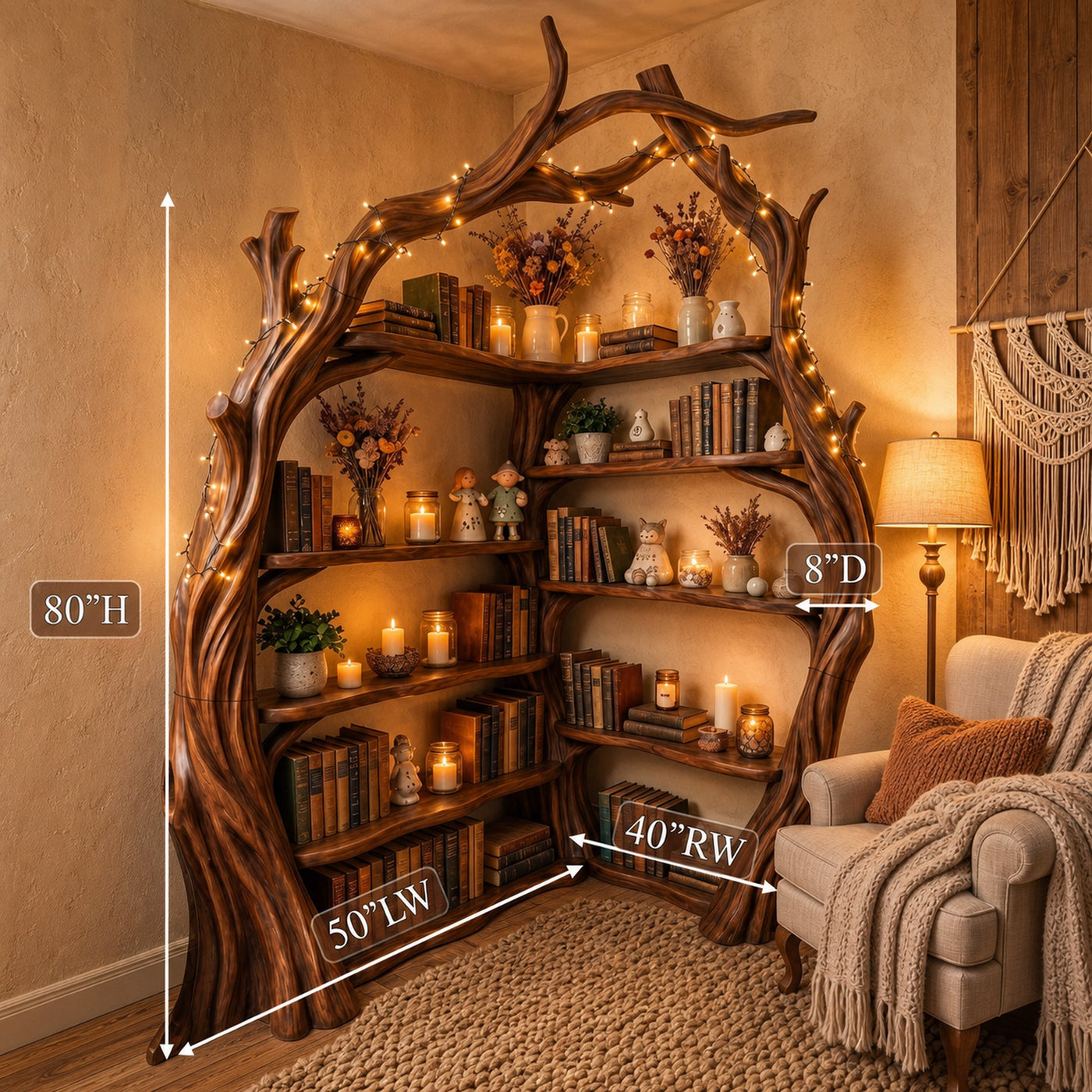 Tree Wall Bookshelf Corner Storage Bookcase Wooden Display Shelf For Living Room Bedroom Decor - product view 8